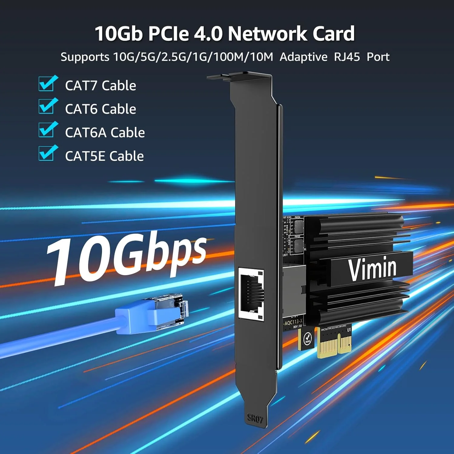 کارت شبکه 10G PCIE4.0×1، کنترلر Marvel AQC113، کارت آداپتور اترنت 10Gb Base-T سازگار با PCI Express X1, X4, X8, X16، اتصال دهنده 10G NIC RJ45 برای ویندوز/ویندوز سرور/لینوکس/VMware