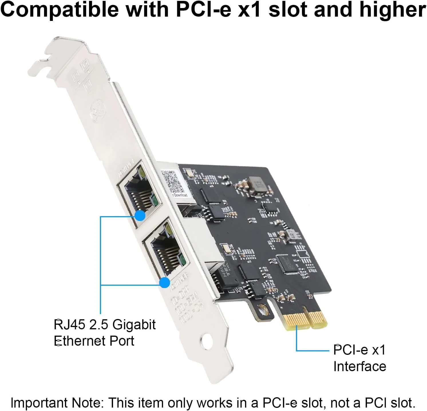 کارت شبکه PCIe کیو اس اف پی تک 2.5GBase-T، RTL8125B، کارت رابط شبکه اترنت مبتنی بر PCI-E با 2 پورت RJ45، کارت شبکه گیگابیتی 2.5GBase-T با براکت های استاندارد و کم ارتفاع