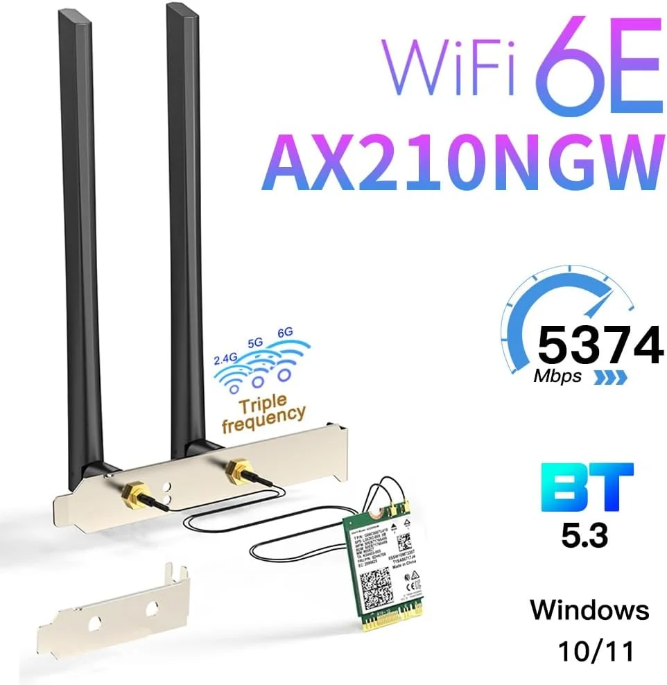 کارت AX210 WiFi 6E M.2 NGFF Mini Desktop kit Adapter جدیدترین 6GHz BT5.2 Wireless 802.11ax 5400Mbps 2.4Ghz 5Ghz Support OFDMA MU-MIMO AX210NGW کارت شبکه گیگابیتی