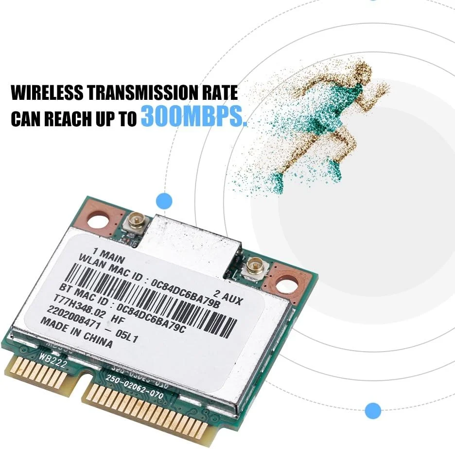 کارت وای فای، کارت PCI-E برای مرور اینترنت دو بانده 2.4 گیگاهرتز / 5 گیگاهرتز 300 مگابیت بر ثانیه، کامپیوتر رومیزی، لپ تاپ خانگی