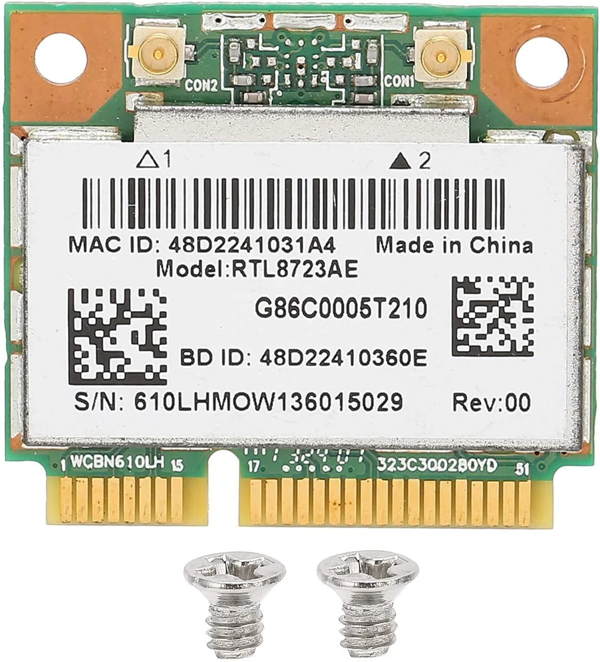 کارت وای فای RTL8723AE، کارت شبکه بی سیم بلوتوث 4.0 نیمه مینی PCI-E، آداپتور وای فای کارت WLAN قابل حمل مناسب برای اکثر لپ تاپ ها، همراه با پیچ