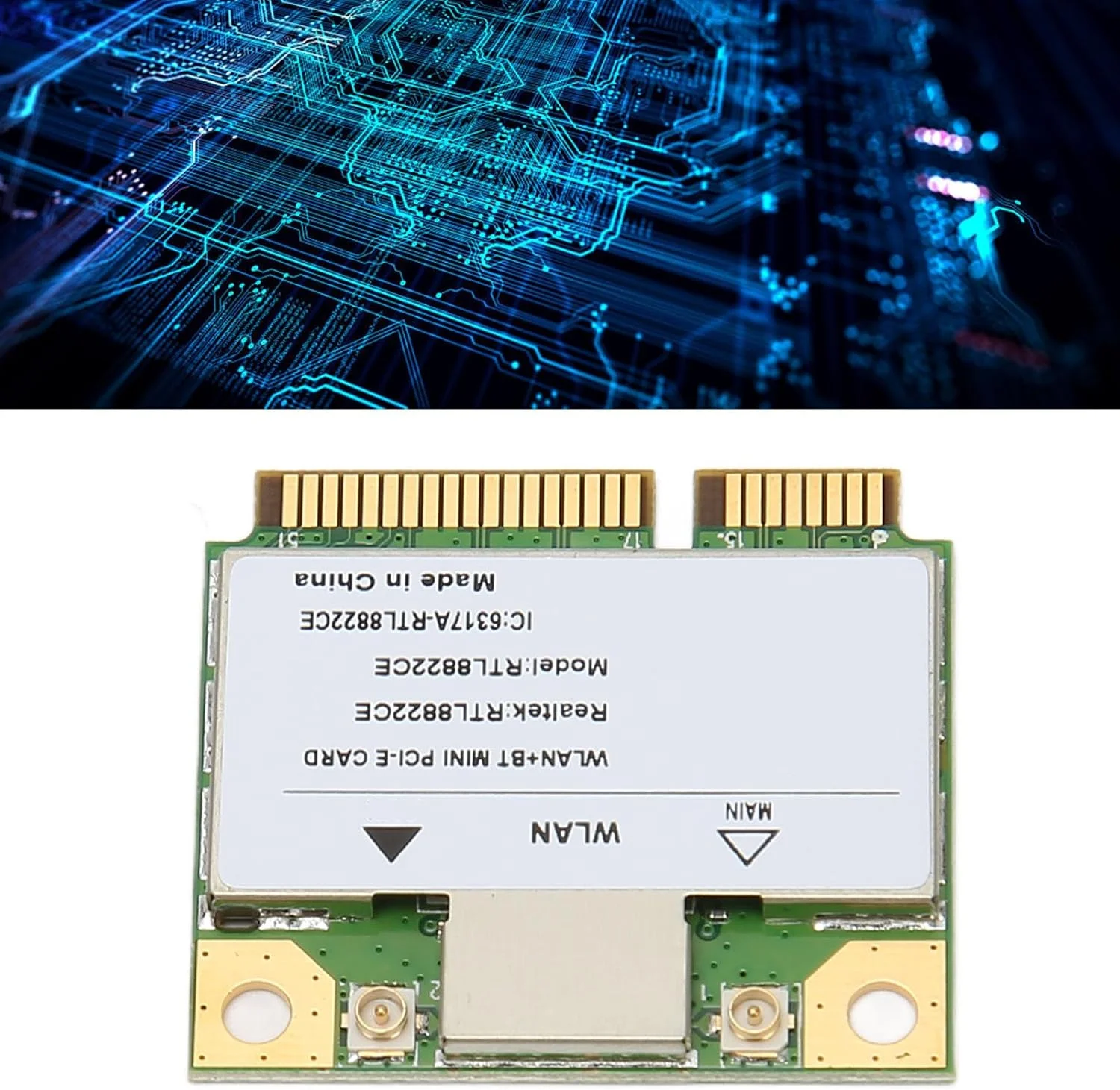 کارت شبکه وای فای مینی PCIe مدل RTL8822CE، گیگابیتی دو بانده BT 5.1، دو باند 2.4G 5G، سرعت تا 1200M، پشتیبانی از 802.11AC، برای لپ تاپ و کامپیوتر