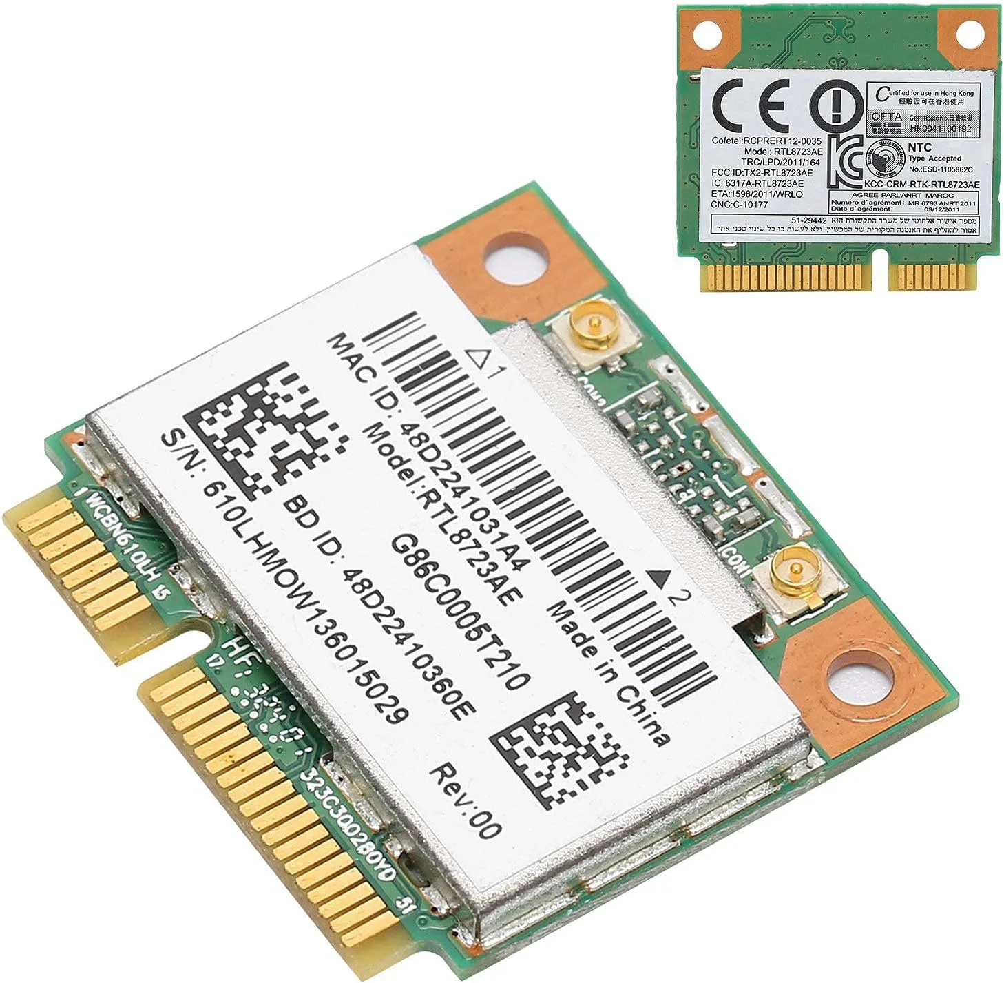 کارت وای فای RTL8723AE، کارت شبکه بی سیم بلوتوث 4.0 نیمه مینی PCI-E، آداپتور وای فای کارت WLAN قابل حمل مناسب برای اکثر لپ تاپ ها، همراه با پیچ