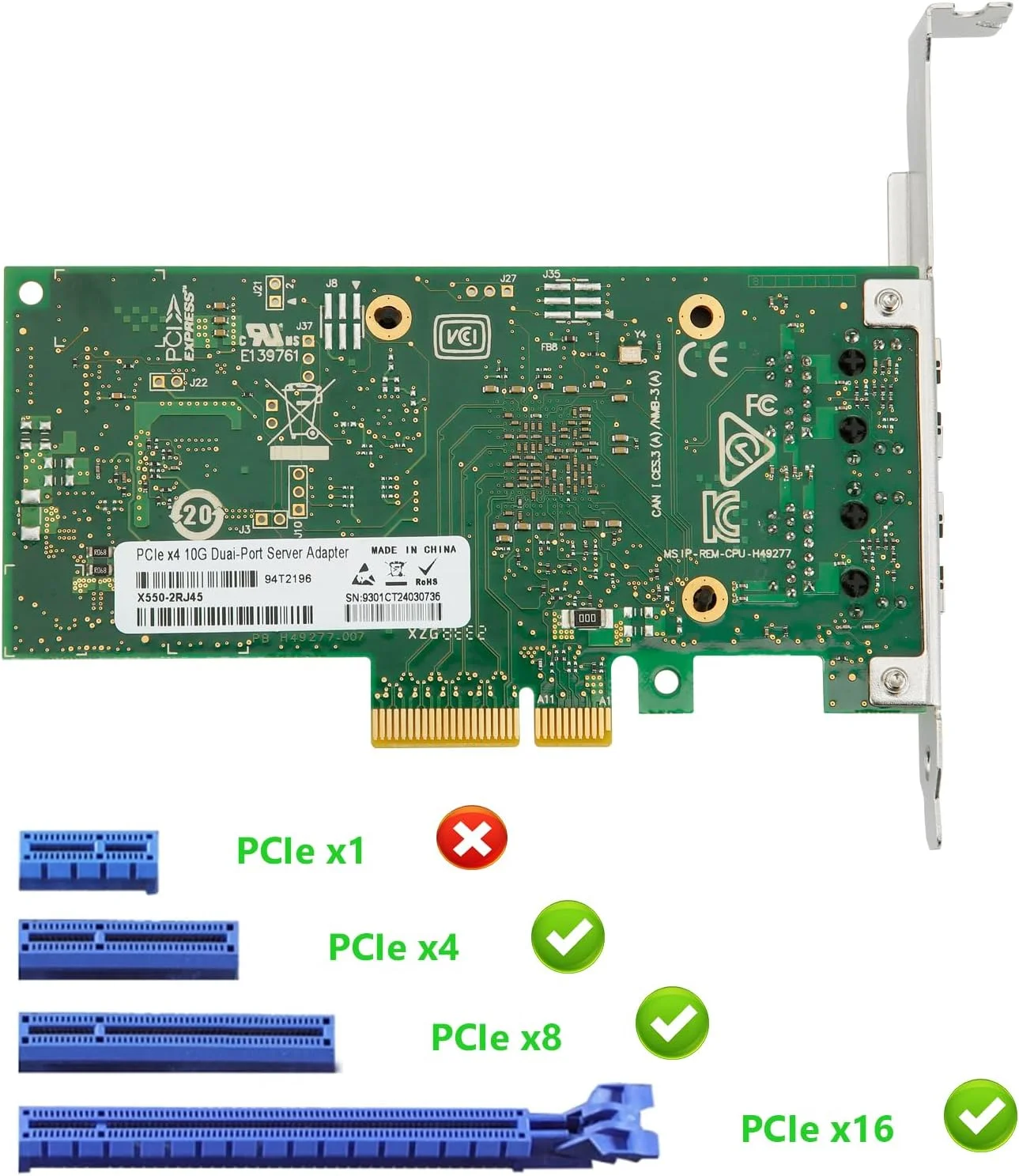 کارت شبکه PCIe، آداپتور شبکه اترنت 10 گیگابیتی، PCI Express X4، مبدل آداپتور دو پورت RJ45، با تراشه Intel X550-AT2 برای ویندوز/ویندوز سرور/لینوکس