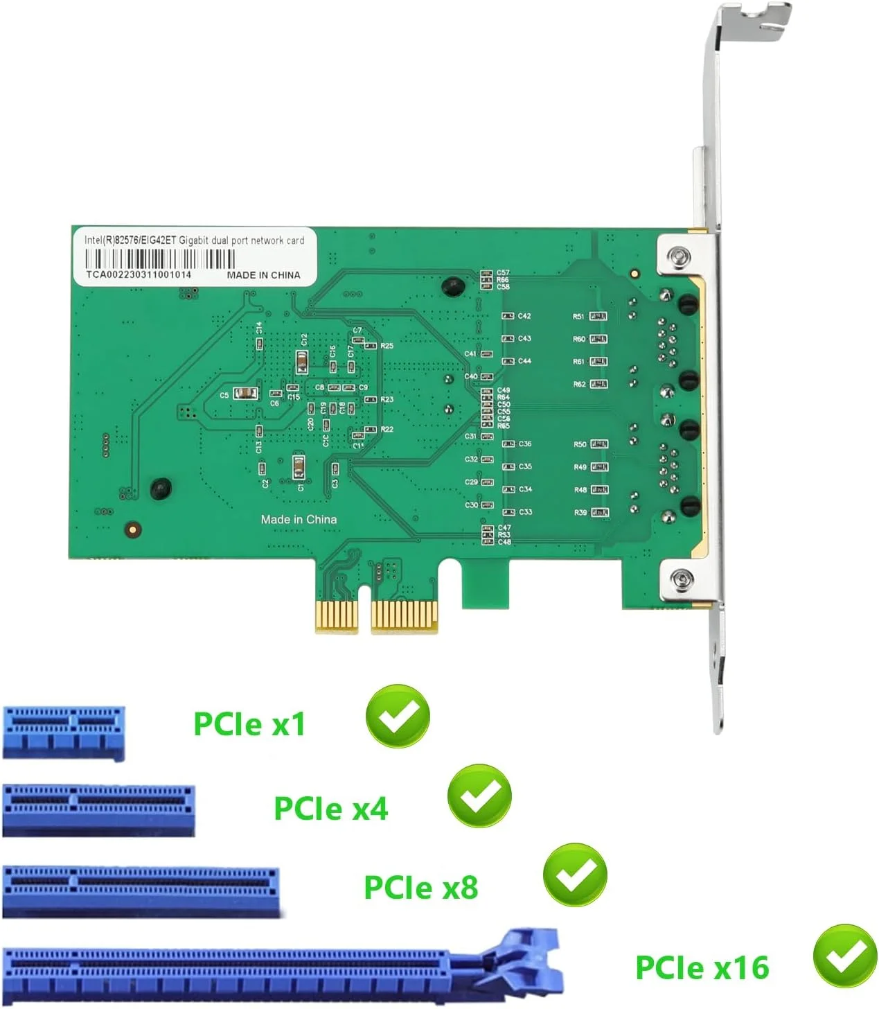 کارت شبکه PCIe، آداپتور شبکه اترنت 1 گیگابیت، PCI Express X1، مبدل آداپتور پورت های RJ45 دوگانه 10/100/1000 مگابیت بر ثانیه، با تراشه Intel 82576 برای ویندوز/ویندوز سرور/لینوکس