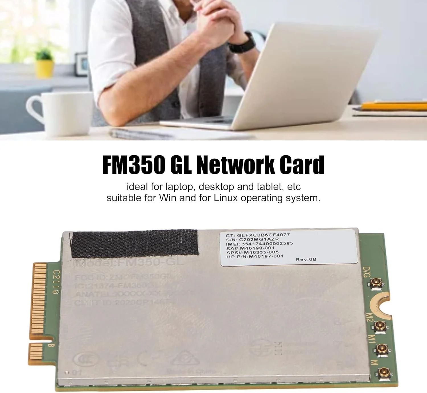 کارت شبکه 5G LTE، کارت شبکه FM350 GL برای ویندوز و لینوکس، ماژول Mini 5G LTE PCIE با سرعت 4.67 گیگابیت بر ثانیه و 1.25 گیگابیت بر ثانیه برای لپ تاپ، دسکتاپ، تبلت، وایرلس M.2