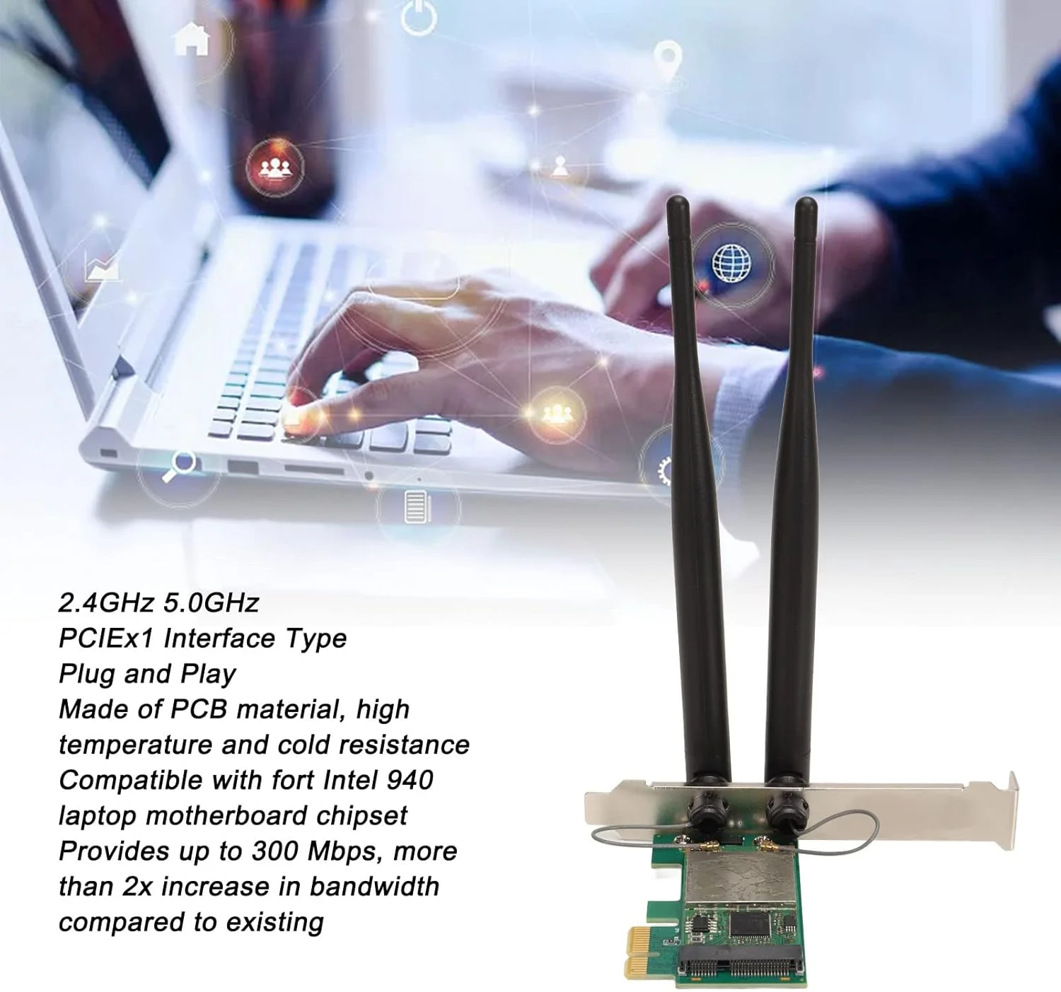 کارت شبکه بی‌سیم مینی PCI E تیستیک، آداپتور شبکه مینی PCIe 300 مگابیت بر ثانیه برای چیپست مادربرد لپ‌تاپ اینتل 940