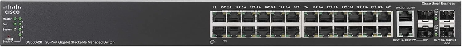 سوییچ مدیریتی استکشونده گیگابیتی ۲۸ پورت سیسکو SG500-28، محصول تجاری کوچک بازسازیشده سوییچ مدیریتی استکشونده گیگابیتی ۲۸ پورت سیسکو SG500-28، محصول تجاری کوچک بازسازیشده