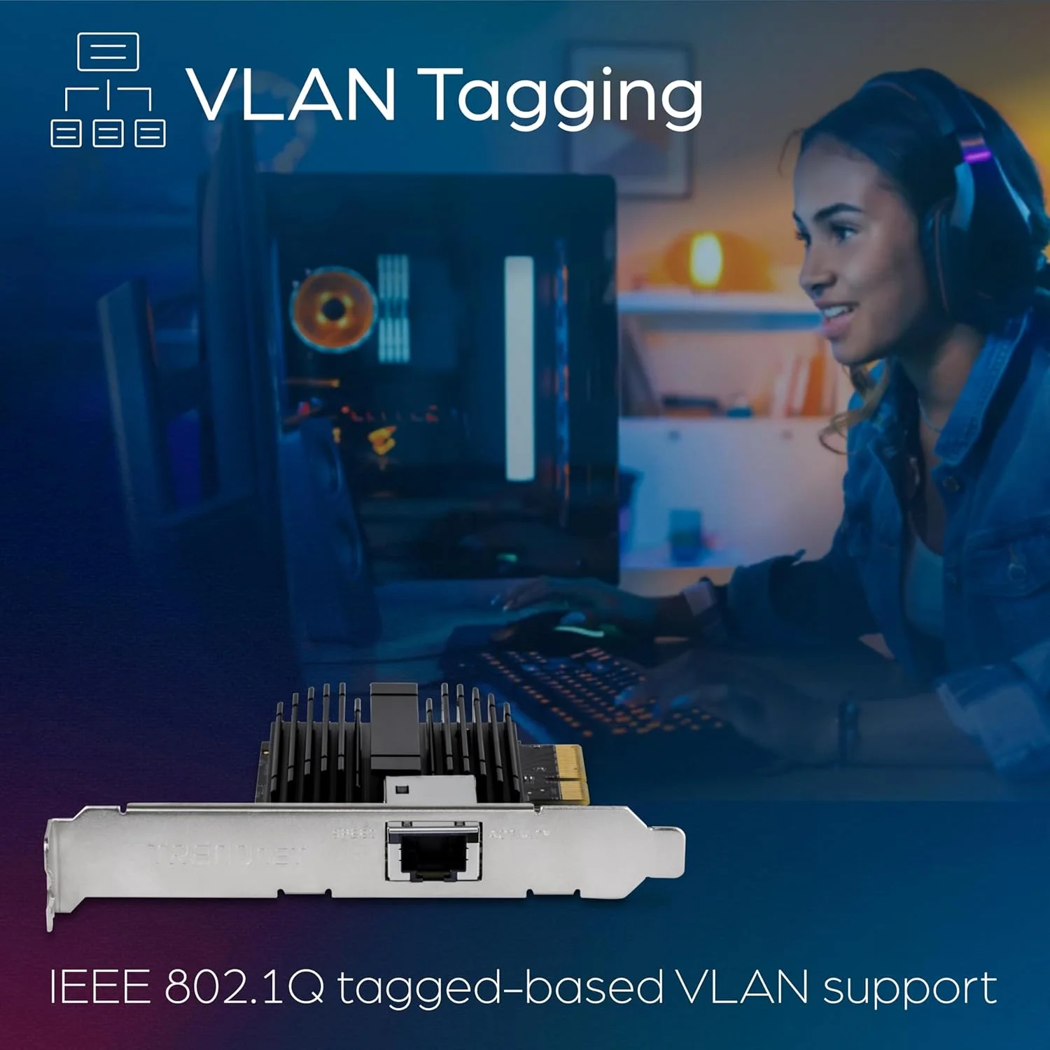 آداپتور شبکه 10G PCIe ترندنت مدل TEG-10GECTX، تبدیل یک اسلات PCI Express به یک پورت اترنت 10 گیگابیتی، پشتیبانی از تگ‌گذاری VLAN 802.1Q، پشتیبانی از ویندوز و ویندوز سرور