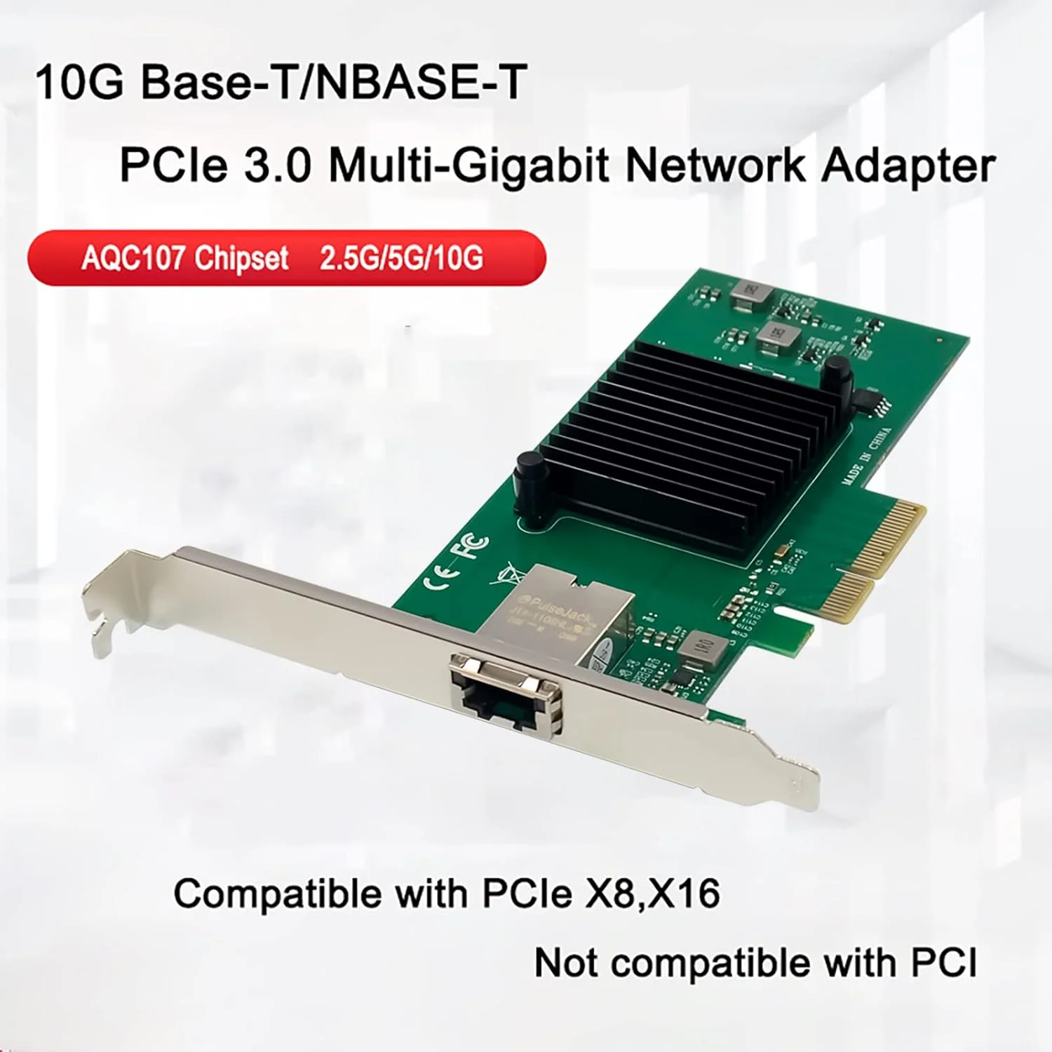 آداپتور کارت شبکه 10G PCIe ULANSeN با چیپست AQC107 + کابل اترنت Cat8 به طول 3 فوت، کارت اترنت گیگابیتی PCI Express 10GB/5GB/2.5GB/1000M RJ45 LAN Controller با پشتیبانی از PXE