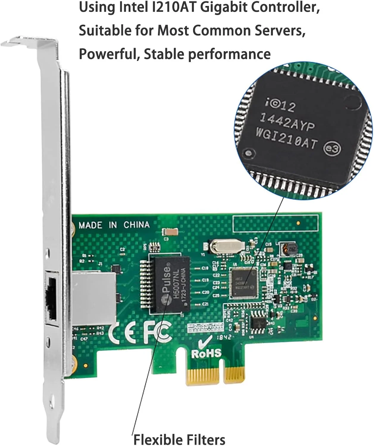 کارت شبکه گیگابیتی ULANSeN PCIe 1000M PCI Express Ethernet Adapter با کارت LAN NIC Intel I210AT با پشتیبانی از PXE برای ویندوز/ویندوز سرور/لینوکس (طراحی محافظت در برابر صاعقه)