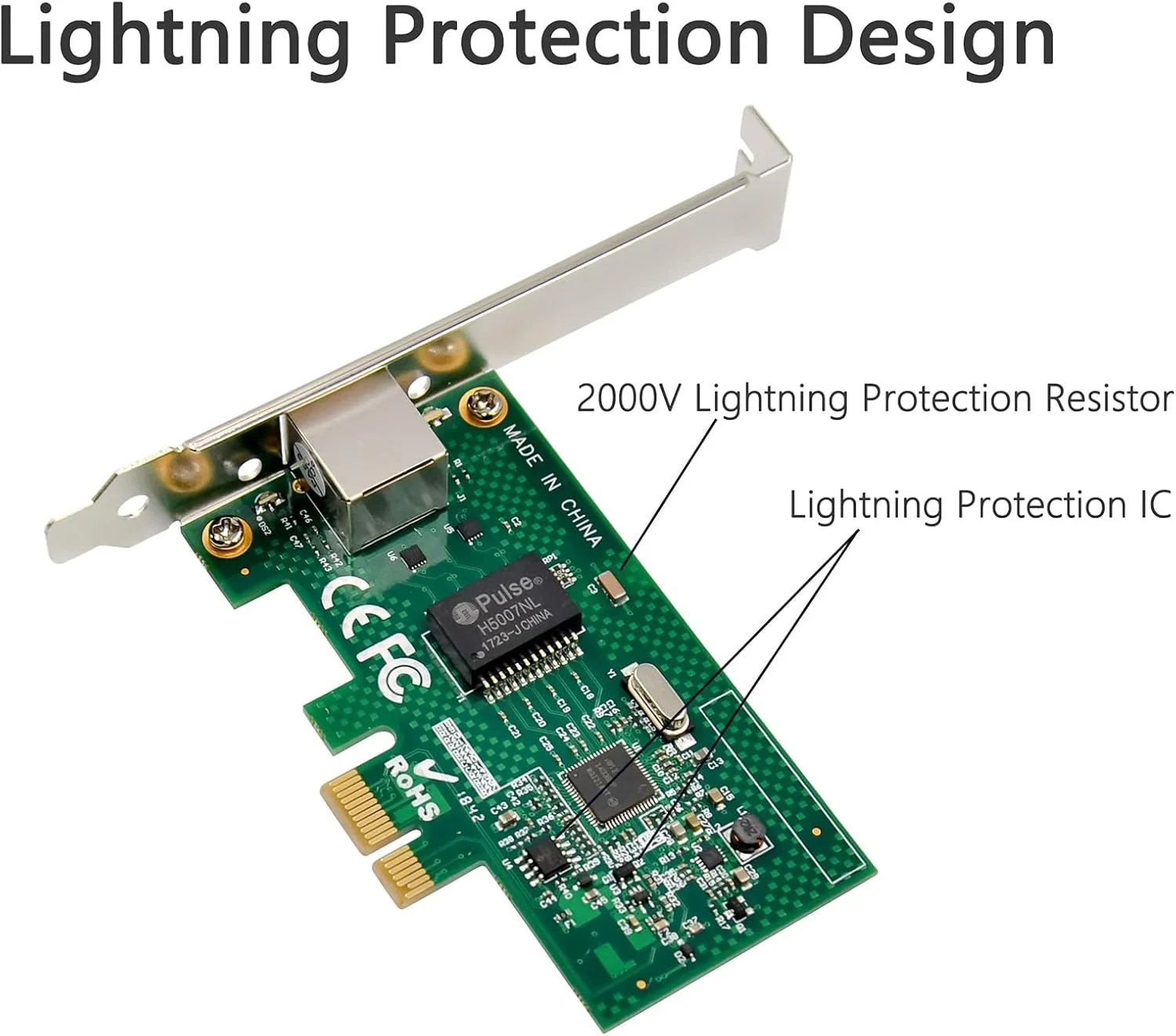 کارت شبکه گیگابیتی ULANSeN PCIe 1000M PCI Express Ethernet Adapter با کارت LAN NIC Intel I210AT با پشتیبانی از PXE برای ویندوز/ویندوز سرور/لینوکس (طراحی محافظت در برابر صاعقه)