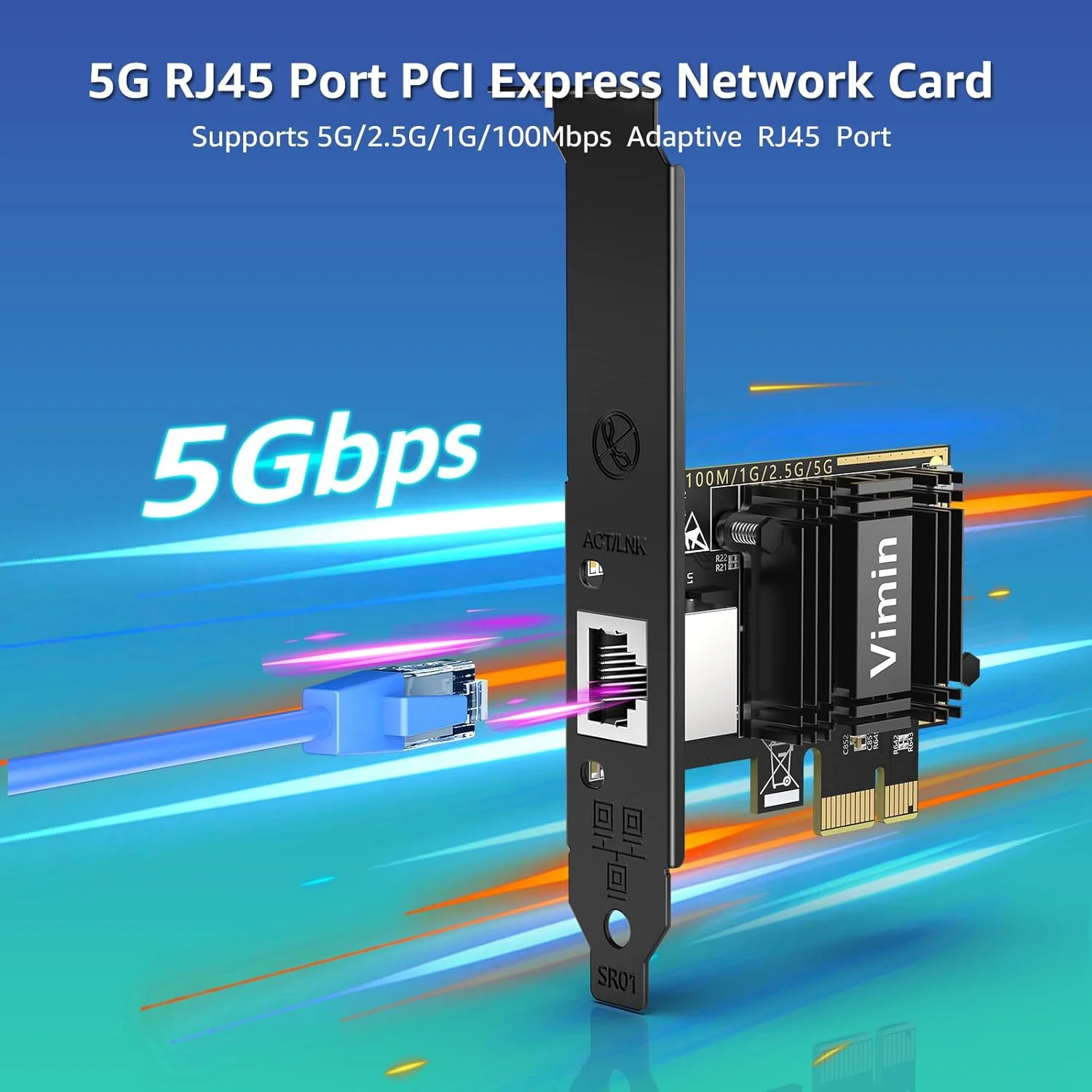 کارت شبکه 5G ویمین با Realtek RTL8126، کارت شبکه 5G Base-T PCIe NIC، کارت اترنت گیگابیتی PCI Express 10/100/1000M/2.5G/5G پشتیبانی از سیستم عامل های ویندوز 11/10/8.1/8/7 و لینوکس