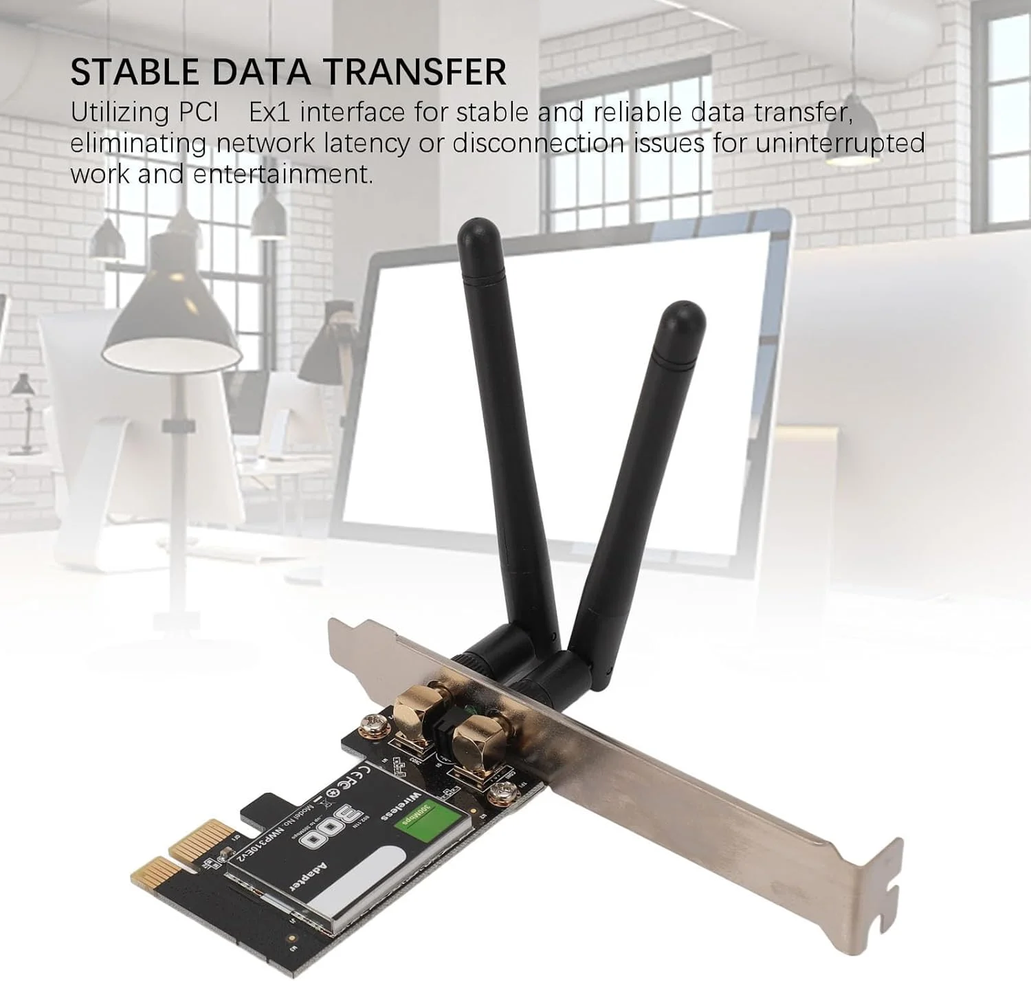 آداپتور وای فای کامپیوتر Vikye Cordless PCIE 300Mbps 2.4GHz با کارایی بالا، جدیدترین پروتکل 802.11N، انتقال داده قابل اعتماد با رابط PCI-Ex1، سازگار با WINS