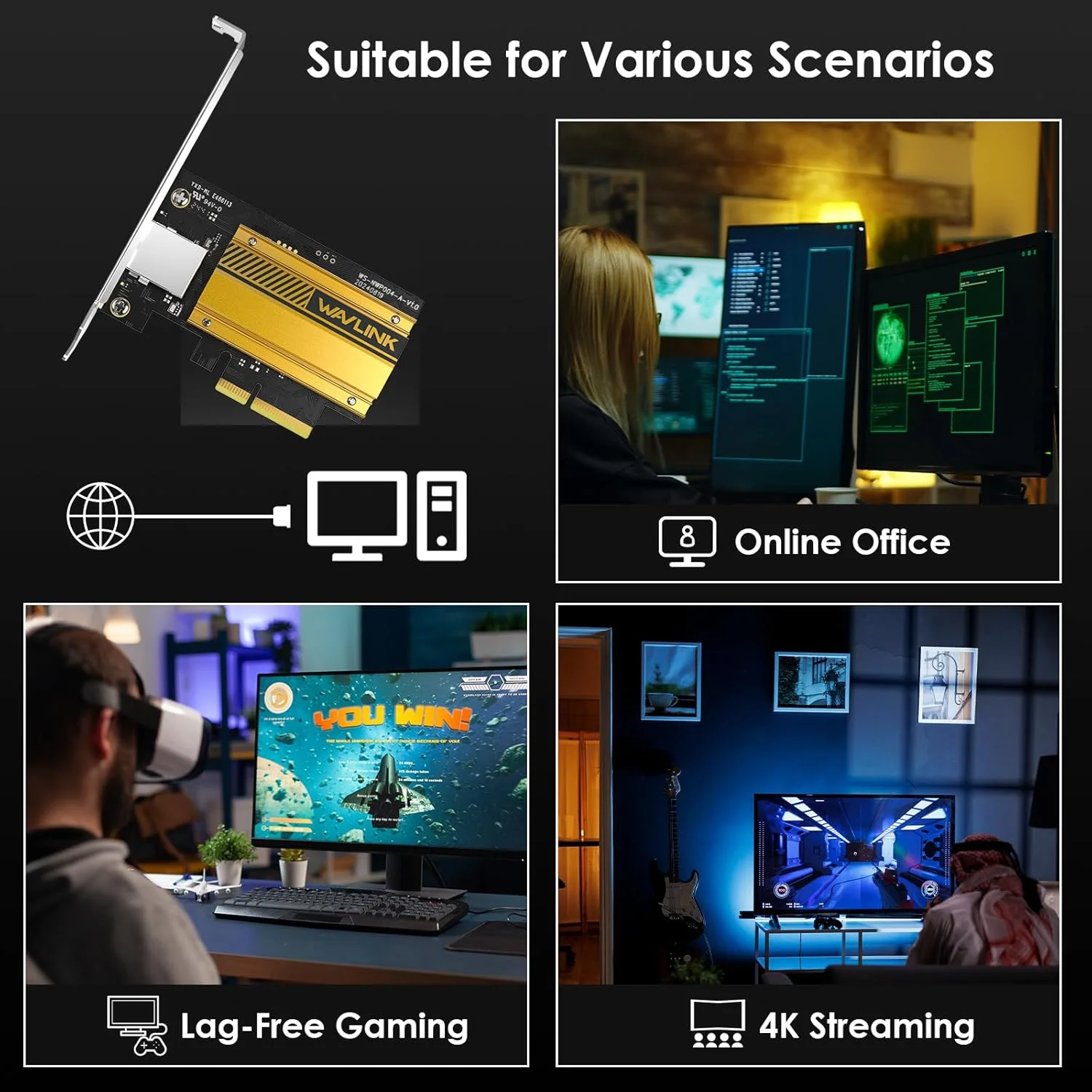 کارت شبکه WAVLINK 10G Base-T PCIe، آداپتور اترنت PCI Express با سرعت 10000/5000/2500 مگابیت بر ثانیه با کنترلر AQC113، کارت شبکه 10G برای ویندوز 11/10 و لینوکس با براکت کم ارتفاع