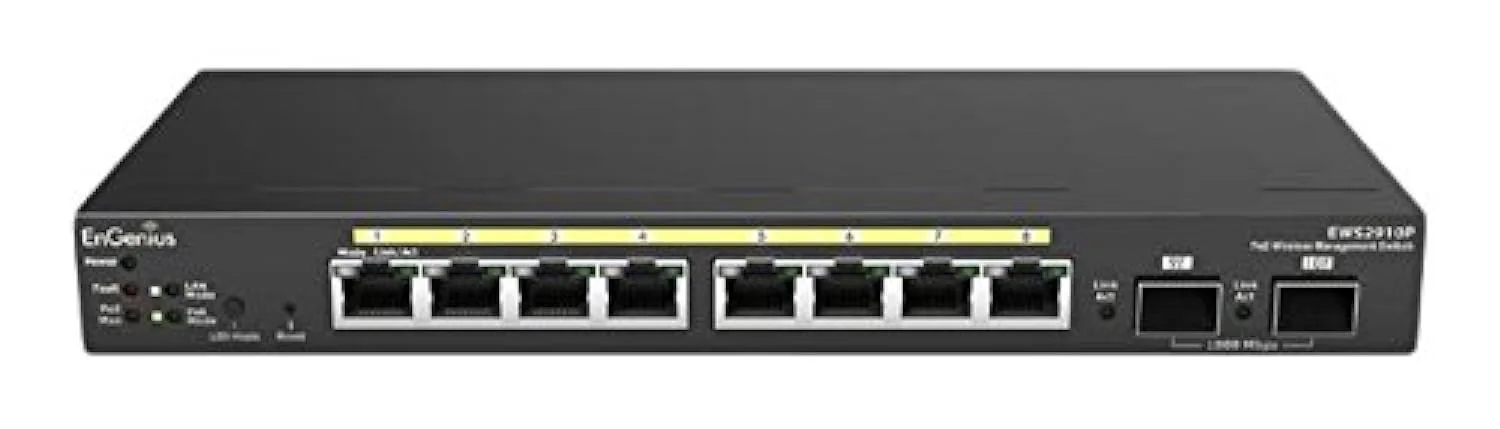 سوییچ اترنت مدیریتی لایه 2 گیگابیتی 8 پورت PoE انجینیس، 2 پورت SFP، بودجه PoE 61.6W با مانیتورینگ از راه دور (EWS2910P)