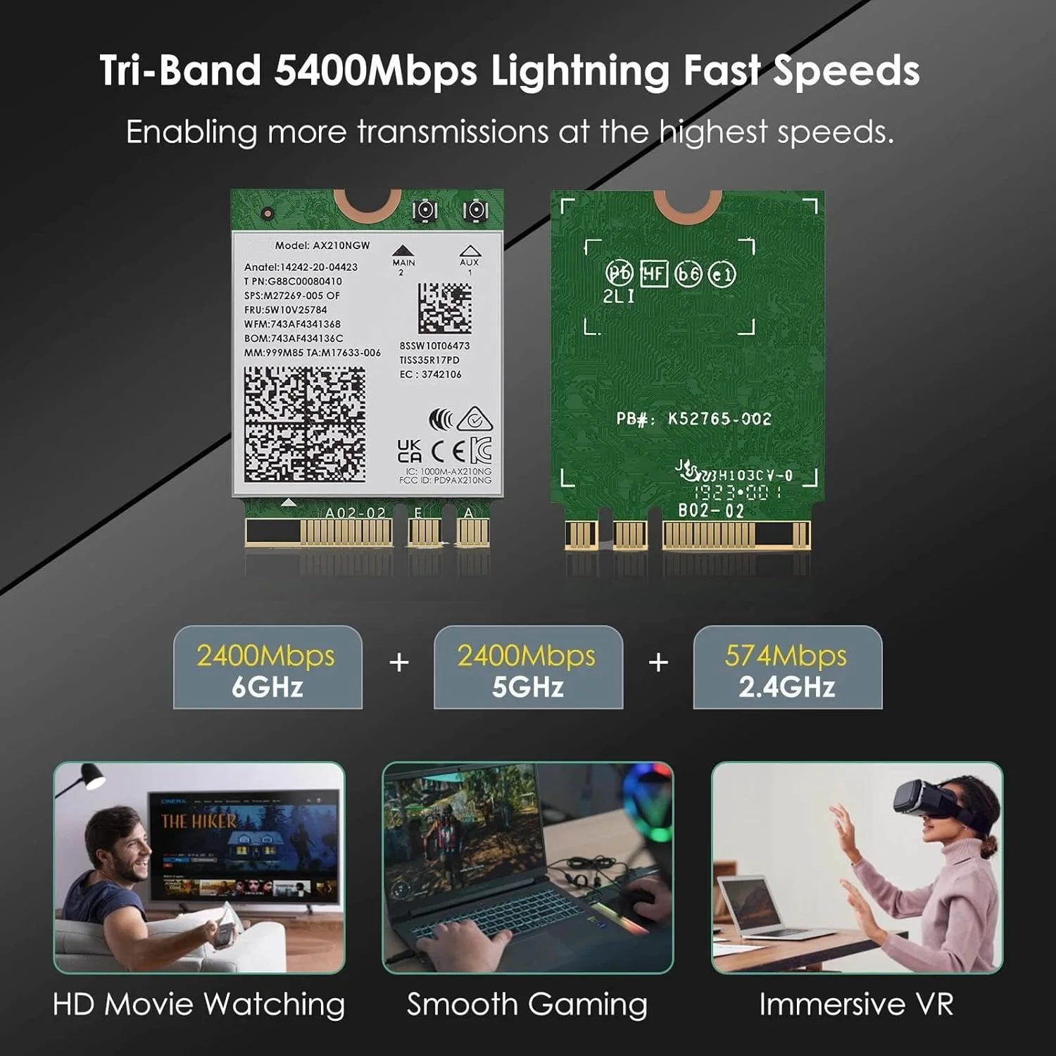 کارت شبکه وای فای 6 PCI-E، ماژول بلوتوث 5.3، کارت شبکه سه باندی 2.4G+5G+6G برای کامپیوتر