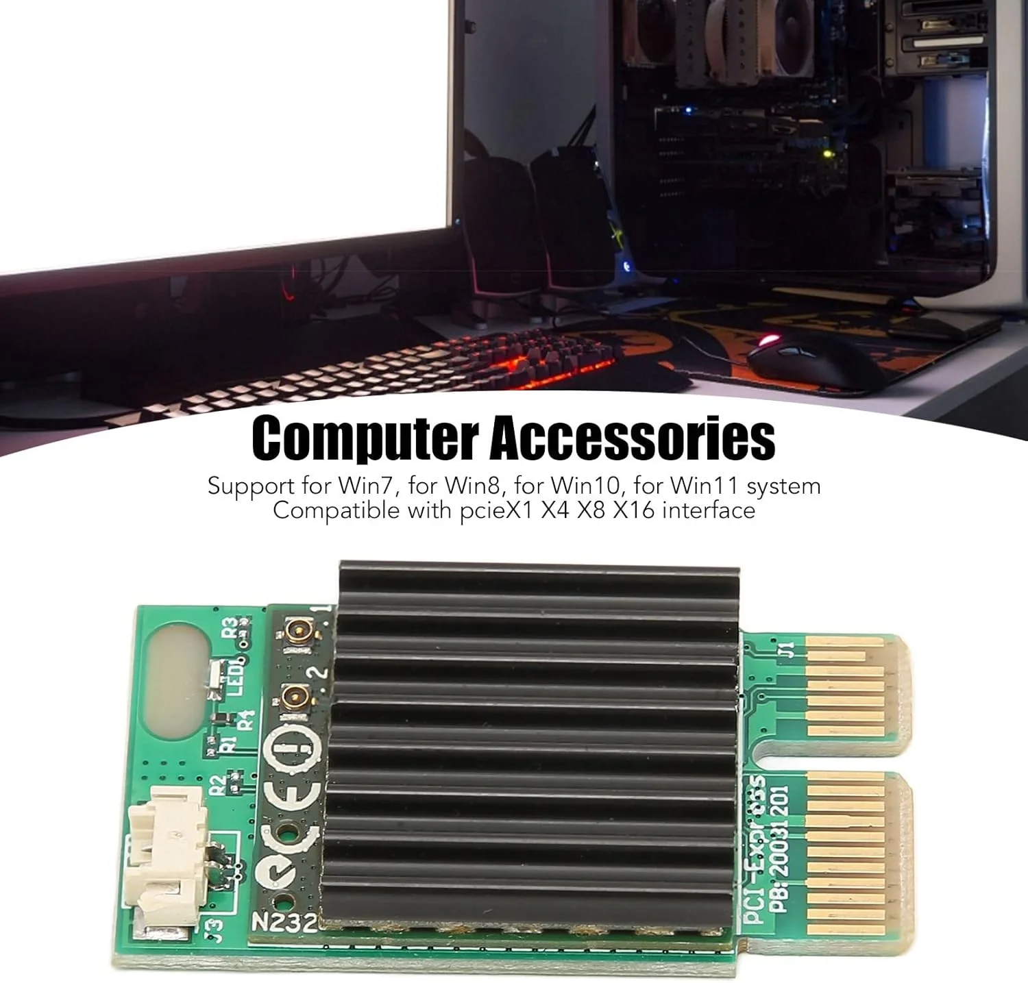 کارت شبکه بی سیم 1200 مگابیت بر ثانیه 2.4G 5G PCB دو بانده PCIE گیگابیتی، کارت شبکه بی سیم داخلی دسکتاپ برای Win7، برای Win8، برای Win10، برای Win11