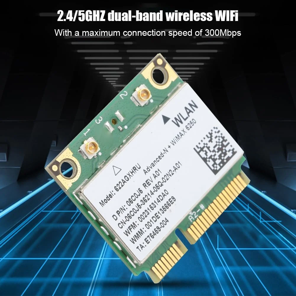 کارت شبکه بی‌سیم 300Mbps دو بانده 2.4/5GHZ، کارت وای فای MINI PCIE برای 6250AN 622ANXHMW