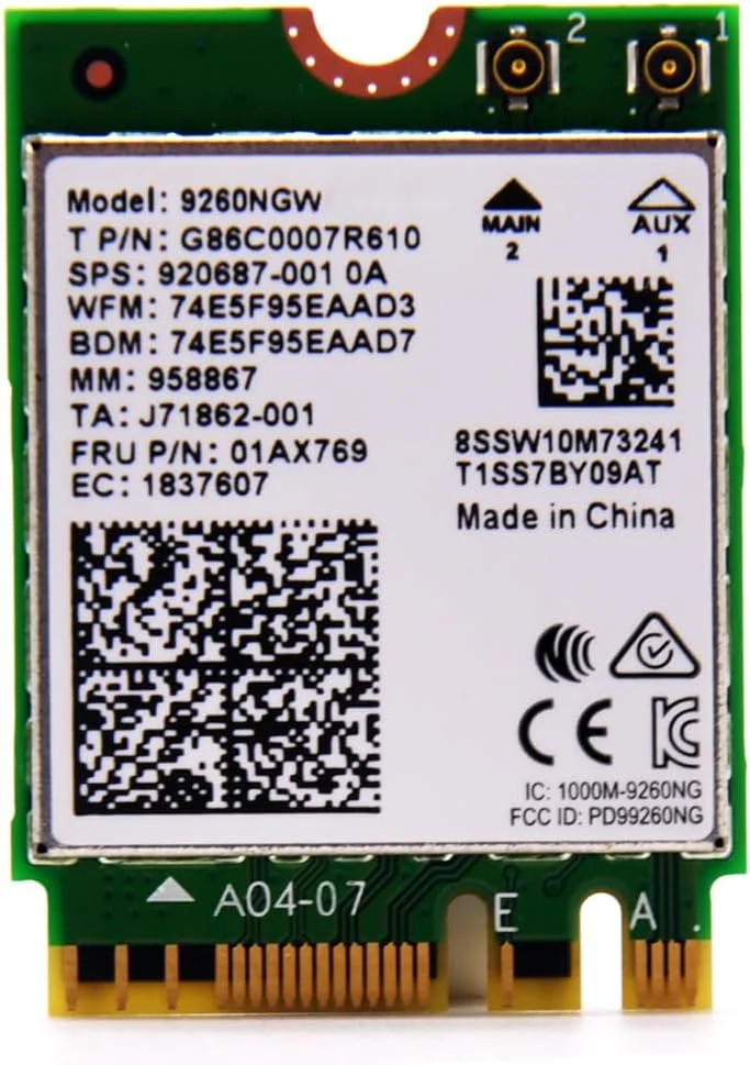 آداپتور وایرلس-AC 9260NGW دو بانده 802.11ac 1730Mbps NGFFs Mini PCI-e WiFi + کارت شبکه بلوتوث 5.0 WLAN برای اینتل 9260ac