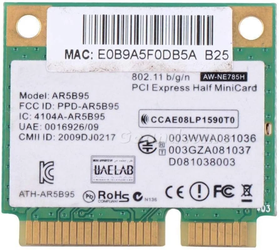 کارت آداپتور بی سیم Atheros AR5B95 WiFi 802.11b/g/n Half Mini PCI-E شبکه Wi-fi WLAN برای DELL و ASUS