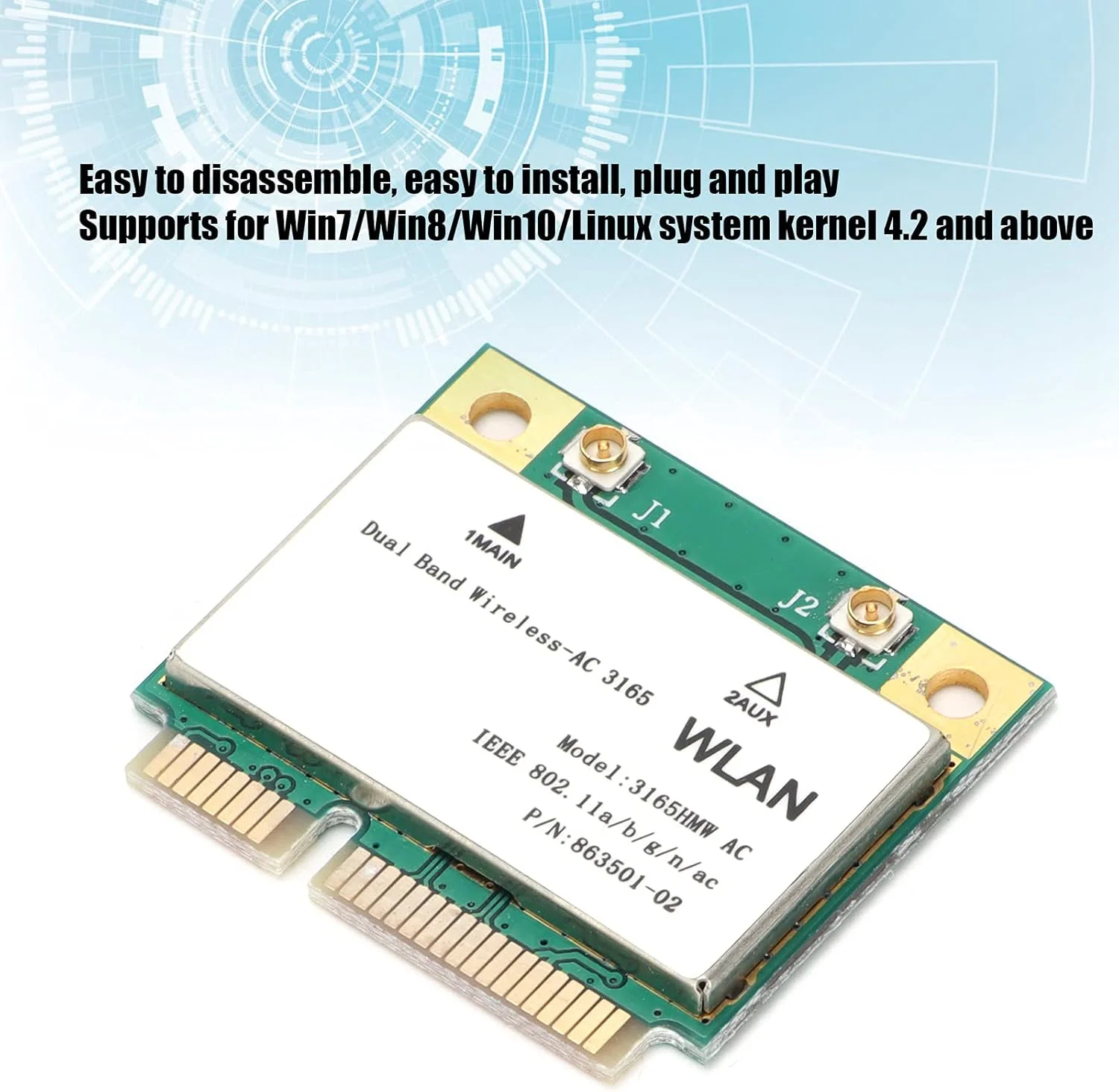 کارت شبکه بی سیم، آداپتور وای فای Mini PCIE با دو باند 802.11a/b/g/n/ac با سرعت 433 مگابیت بر ثانیه، لوازم جانبی کامپیوتر، سازگار با سیستم عامل Win7/Win8/Win10 کارت شبکه بی سیم، آداپتور وای فای Mini PCIE با دو باند 802.11a/b/g/n/ac با سرعت 433 مگابیت بر ثانیه، لوازم جانبی کامپیوتر، سازگار با سیستم عامل Win7/Win8/Win10