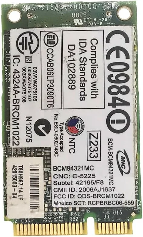 کارت شبکه وای فای Wireless-N 300Mbps برای DELLs DW1505 MX846 Broadcom BCM94321MC BCM94321 2.4G/5G 802.11a/g/n Mini PCI-E WLAN