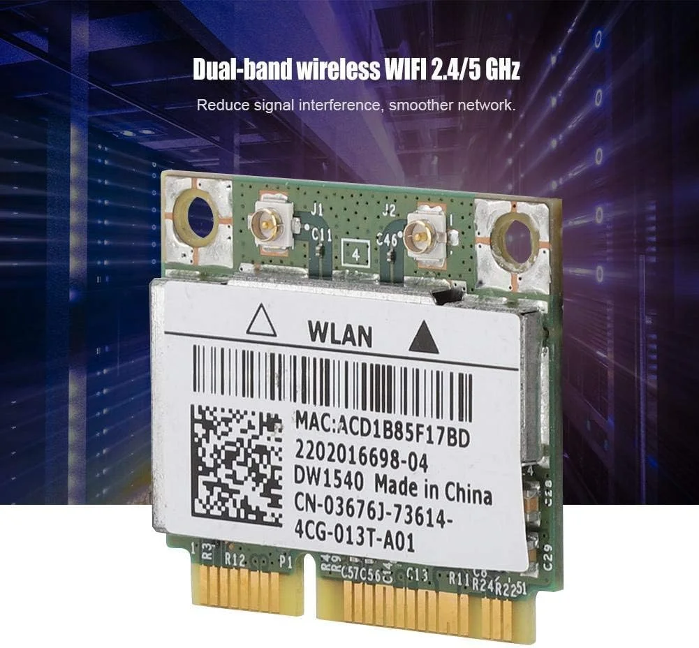 کارت شبکه بی‌سیم، 300 مگابیت بر ثانیه 2.4/5 گیگاهرتز دو بانده مینی PCI-E Wifi برای Dell DW1540/1530، پشتیبانی از 802.11a/b/g/n، ویندوز 2000/XP/VISTA/7