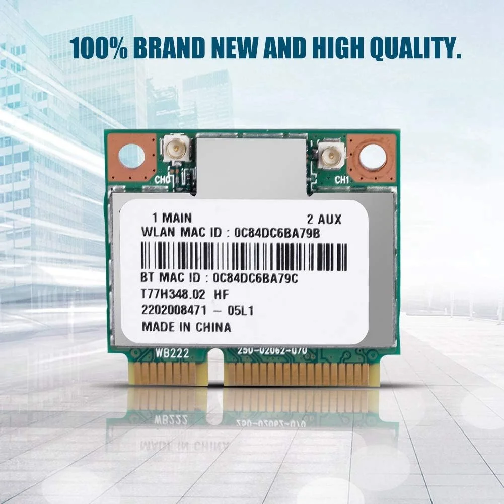 کارت شبکه بی‌سیم دو بانده 2.4G/5Ghz، کارت وای فای مینی PCI-E با سرعت 300 مگابیت بر ثانیه و بلوتوث 4.0 برای کامپیوترهای رومیزی