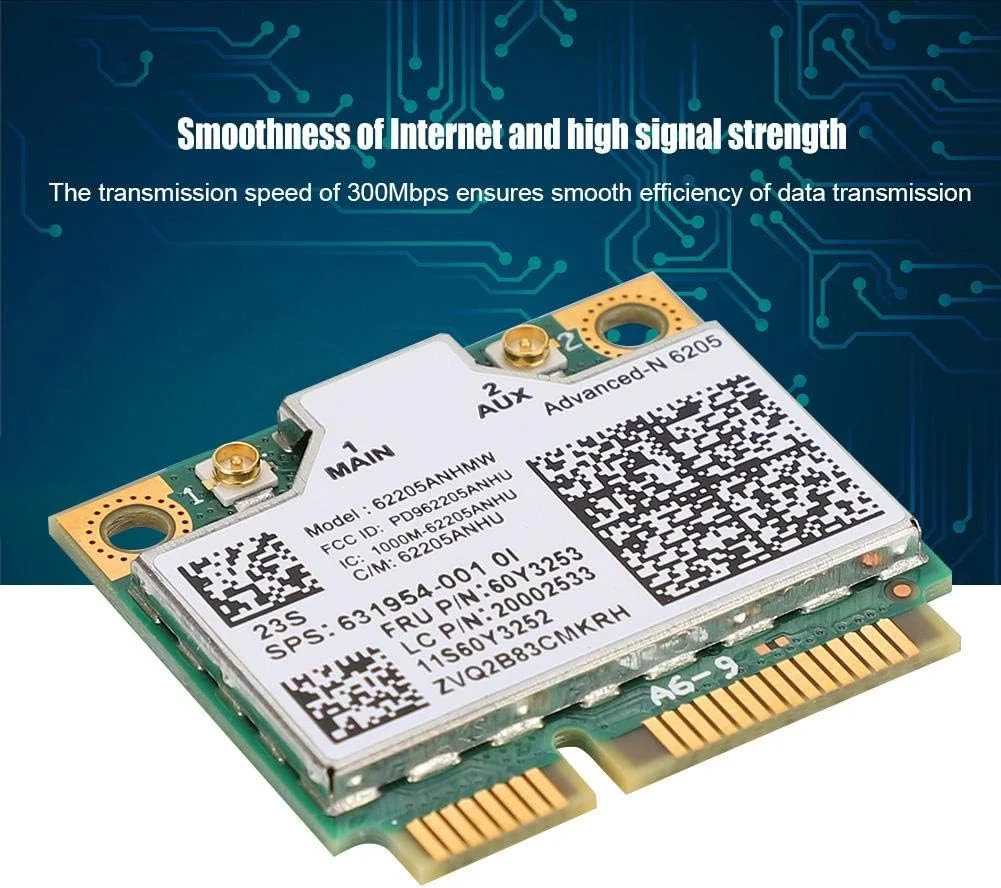 کارت شبکه Mini PCI-E اینتل Wireless-N 6205، سرعت 300 مگابیت بر ثانیه، دو باند 2.4G/5G، مناسب برای Thinkpad T420/T420S/T420i/T430/T430S/T430SI/T520I/T520/T520/T530/T530i X220/X220s/X220i، مناسب برای HP کارت شبکه Mini PCI-E اینتل Wireless-N 6205، سرعت 300 مگابیت بر ثانیه، دو باند 2.4G/5G، مناسب برای Thinkpad T420/T420S/T420i/T430/T430S/T430SI/T520I/T520/T520/T530/T530i X220/X220s/X220i، مناسب برای HP