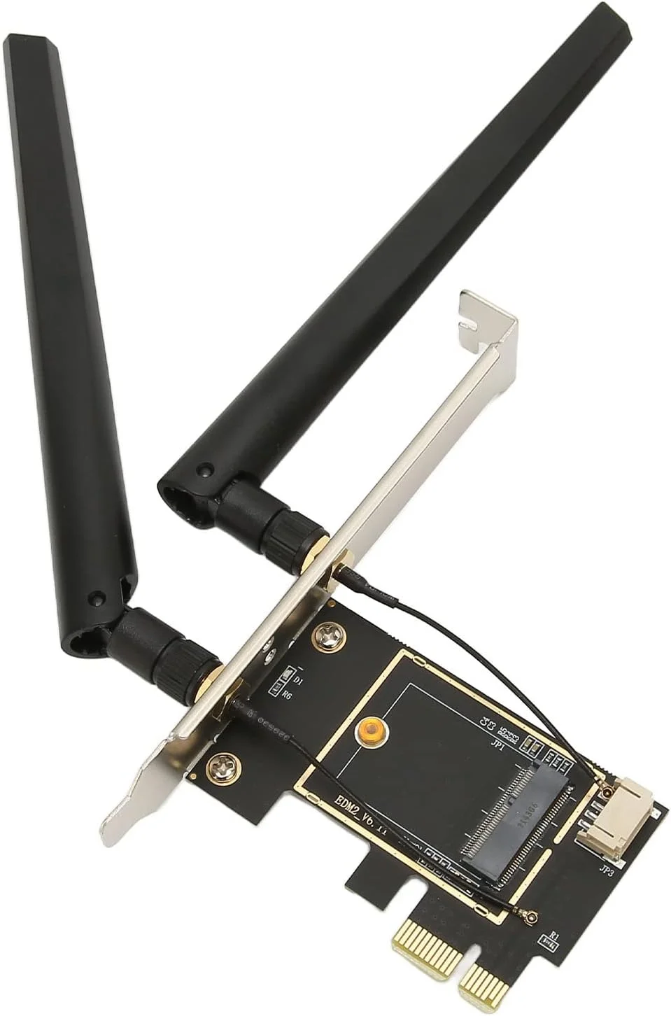 کارت شبکه بی‌سیم NGFF به PCIE، آداپتور NGFF M.2 به PCIE مبدل WLAN دسکتاپ، آداپتور بی‌سیم M.2 به PCI Express با 2 آنتن برای 7260 8265 1650 1675X AX200 AX210 (مدل Elite با پوشش آنتن)