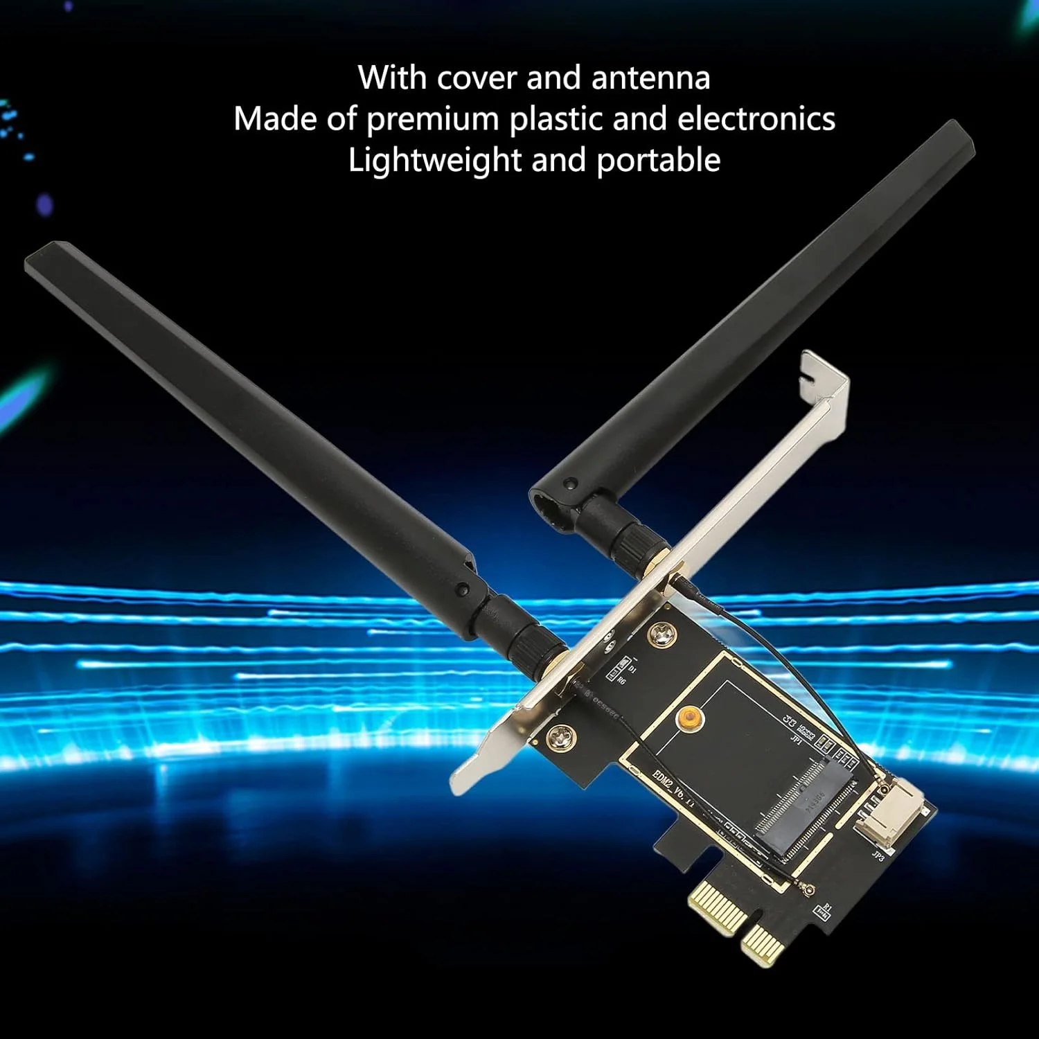 کارت شبکه بی‌سیم NGFF به PCIE، آداپتور NGFF M.2 به PCIE مبدل WLAN دسکتاپ، آداپتور بی‌سیم M.2 به PCI Express با 2 آنتن برای 7260 8265 1650 1675X AX200 AX210 (مدل Elite با پوشش آنتن)