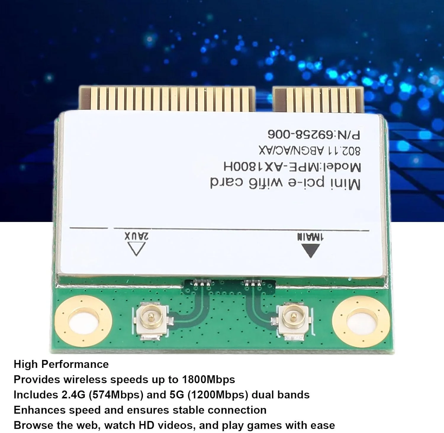 کارت شبکه بیسیم MPE AX1800H RTL8852BE 1800Mbps دو بانده وای فای 6 بلوتوث 5.2 آداپتور شبکه PCIe برای اندروید و لینوکس کارت شبکه بیسیم MPE AX1800H RTL8852BE 1800Mbps دو بانده وای فای 6 بلوتوث 5.2 آداپتور شبکه PCIe برای اندروید و لینوکس