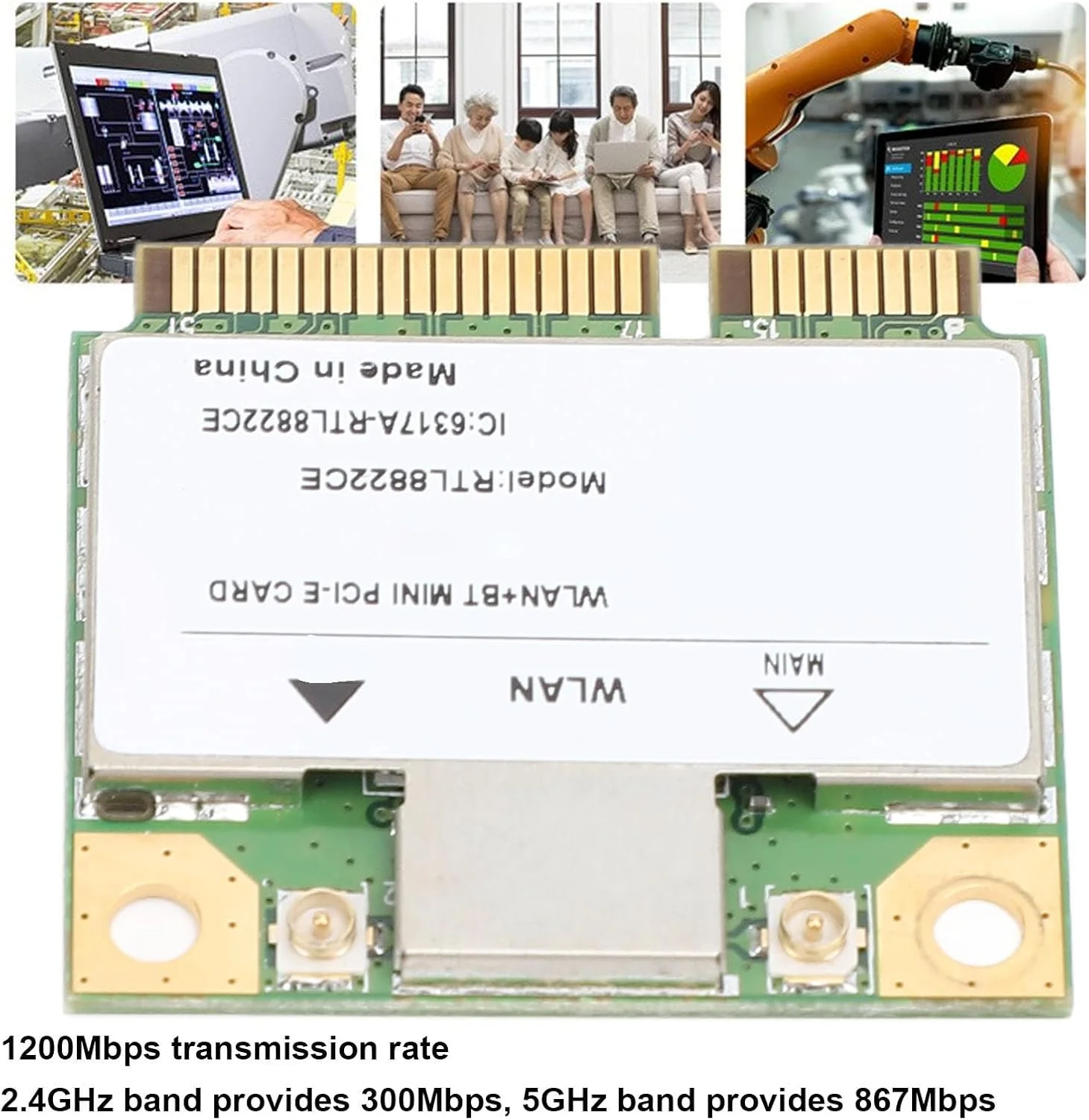 کارت شبکه بی‌سیم PCIE، کارت PCIE دو بانده 2.4G 5G با سرعت 1200 مگابیت بر ثانیه RTL8822CE، ماژول کارت شبکه بی‌سیم PCIE بلوتوث 5.0 برای 10، 11 و لینوکس