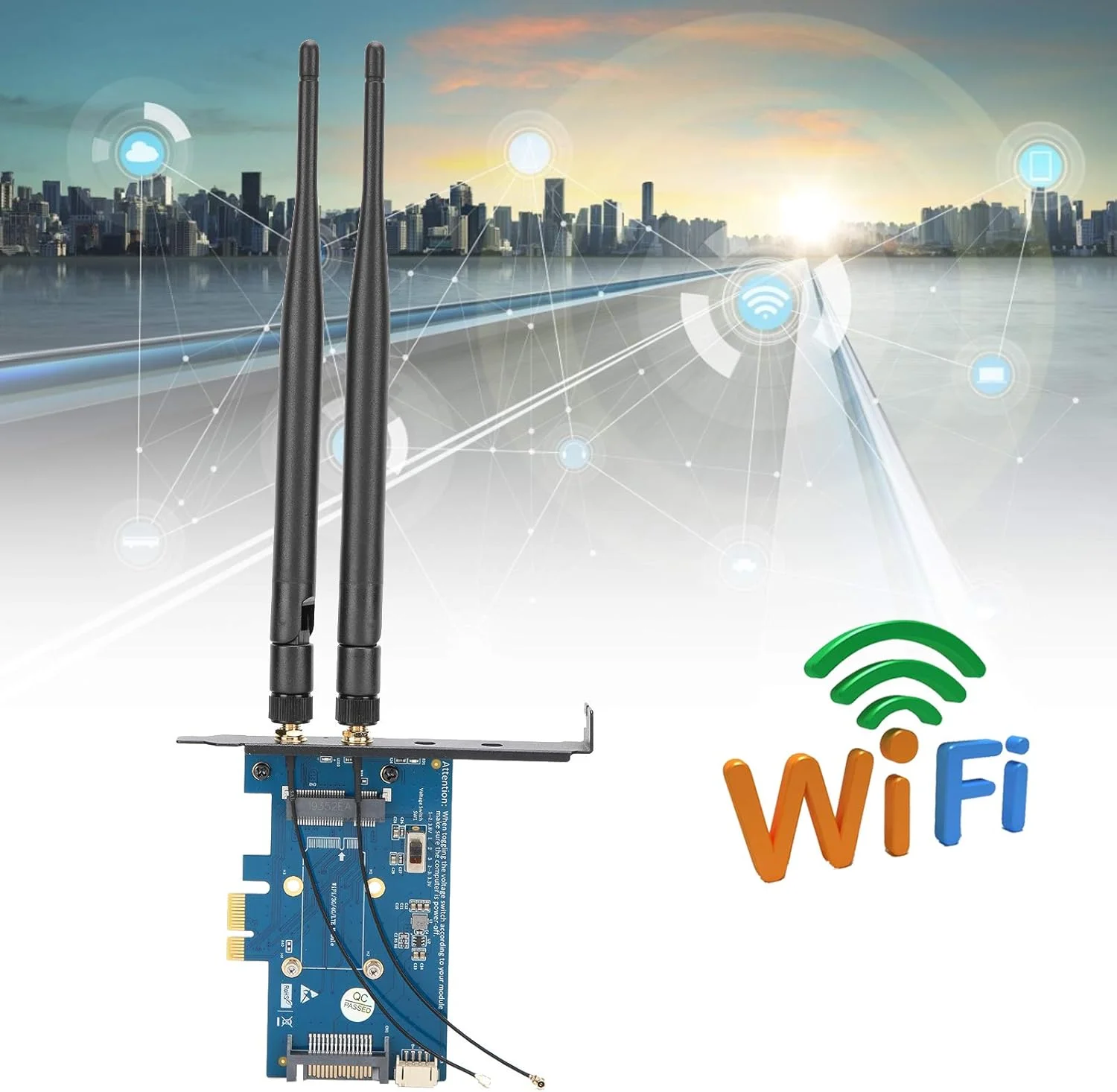 آداپتور دو بانده بی‌سیم، آداپتور Mini PCI-E به PCI-E 1X با نگهدارنده سیم کارت، آداپتور کارت Mini PCI-E دو بانده برای