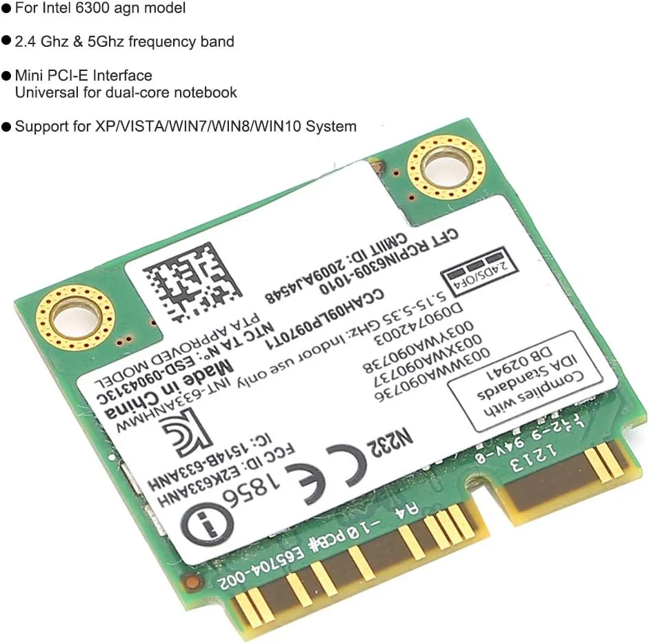 کارت شبکه YUEHISY مدل 6300، دو بانده 2.4/5 گیگاهرتز 802 A/g/n 450 مگابیت بر ثانیه، پورت Mini PCI E وای فای