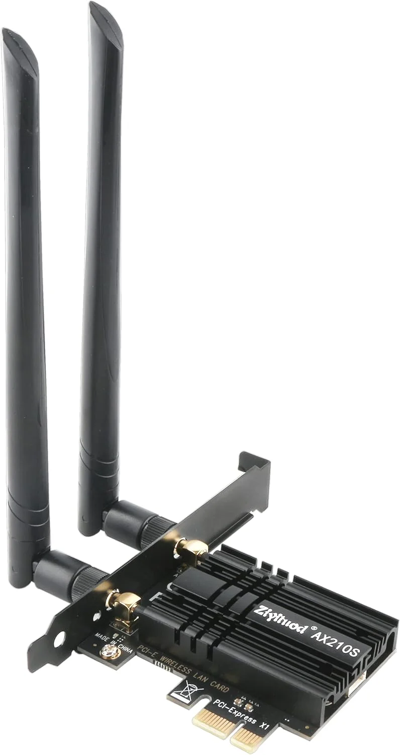کارت شبکه وای فای زییتود 5400Mbps 6E وایرلس و بلوتوث 5.3 PCIe، تراشه Intel WiFi 6E AX210، کارت وای فای 6 بلوتوث PCI Express 6GHz/5GHz/2.4GHz برای کامپیوترهای رومیزی/PC ویندوز 11/10 (64 بیتی)