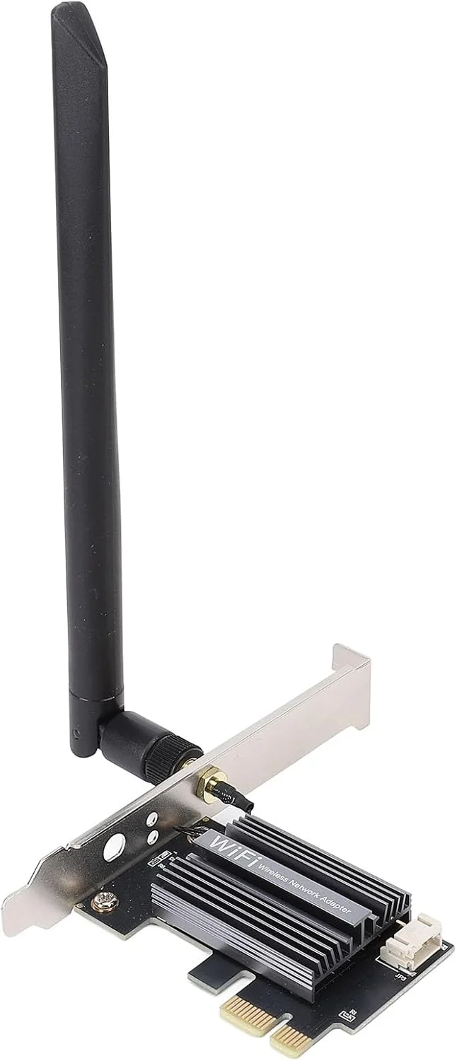 کارت شبکه وای فای 6E PCIe با سرعت 4174 مگابیت بر ثانیه به همراه بلوتوث 5.2، سه بانده 2.4/5/6 گیگاهرتز، آداپتور بی سیم برای رایانه شخصی رومیزی، برای لینوکس (آنتن 8DB)