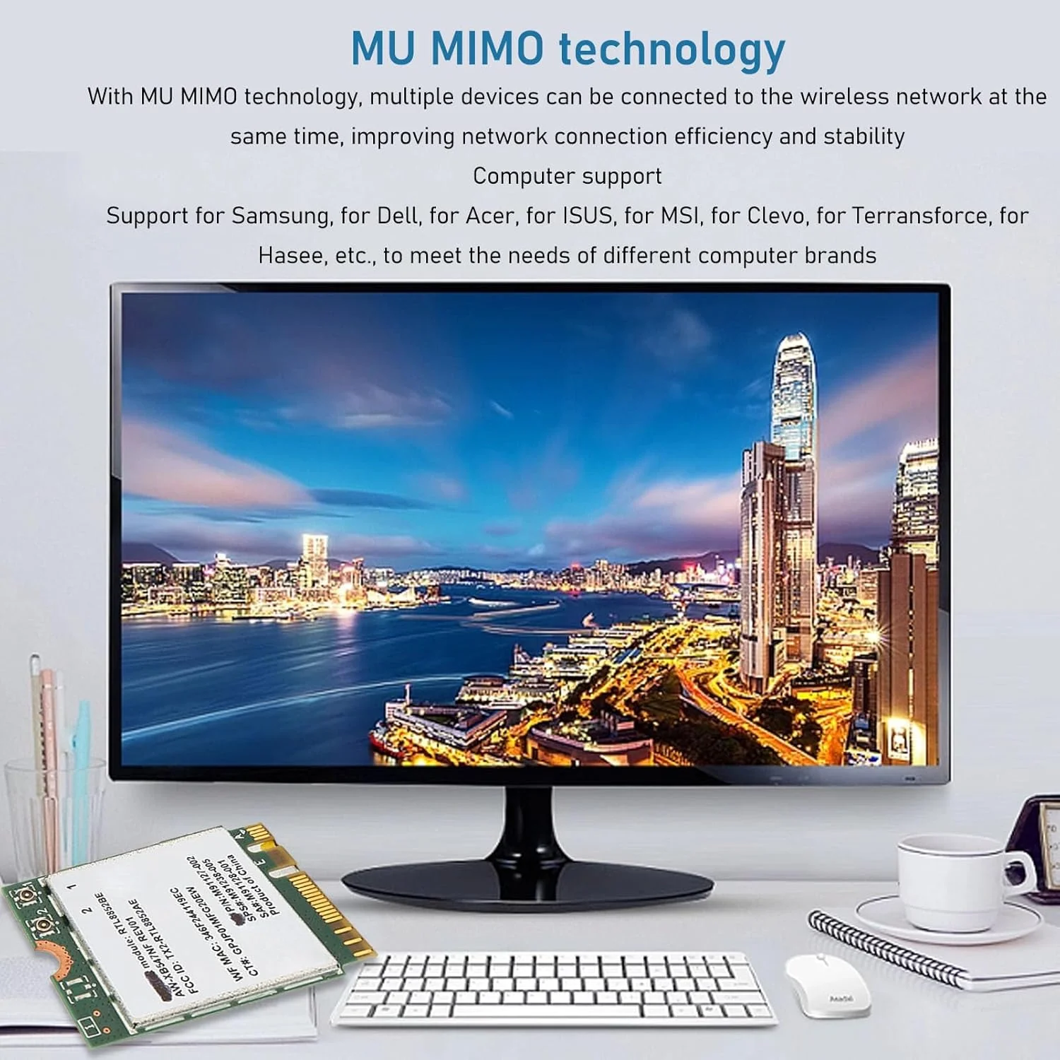 کارت شبکه Zunate RTL8852BE M.2 با سرعت 1800 مگابیت بر ثانیه، آداپتور NIC کارت PCIE WiFi با پشتیبانی از بلوتوث 5.2، دو باند 2.4G 5G برای لپ تاپ و کامپیوتر رومیزی