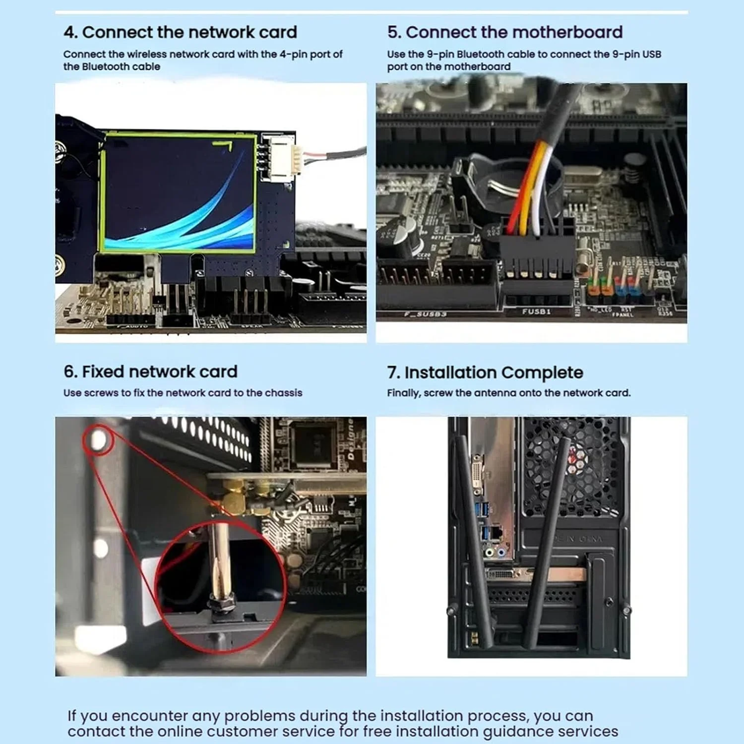 کارت شبکه وای فای 6E PCIe با سرعت 4174 مگابیت بر ثانیه به همراه بلوتوث 5.2، سه بانده 2.4/5/6 گیگاهرتز، آداپتور بی سیم برای رایانه شخصی رومیزی، برای لینوکس (آنتن 8DB)