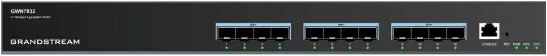 سوئیچ تجمیع مدیریتی لایه 3 گرنداستریم GWN7832، دارای 12 پورت SFP+ سوئیچ تجمیع مدیریتی لایه 3 گرنداستریم GWN7832، دارای 12 پورت SFP+