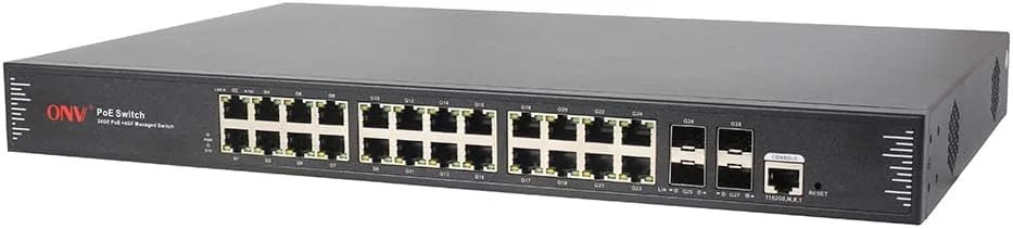 سوئیچ PoE مدیریتی لایه 2+ گیگابیتی 28 پورت ONV-POE33028PFM | سوئیچ PoE مدیریتی 1000M با 24 پورت GE POE+ و 4 پورت GF(RTL) (400W)