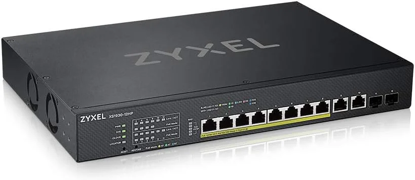 سوئیچ مدیریتی هوشمند PoE++ زیکسل NebulaFlex با 8 پورت Multi-Gig + 2 پورت مسی 10G + 2 پورت فیبر 10G با توان 375 وات. [XS1930-12HP]