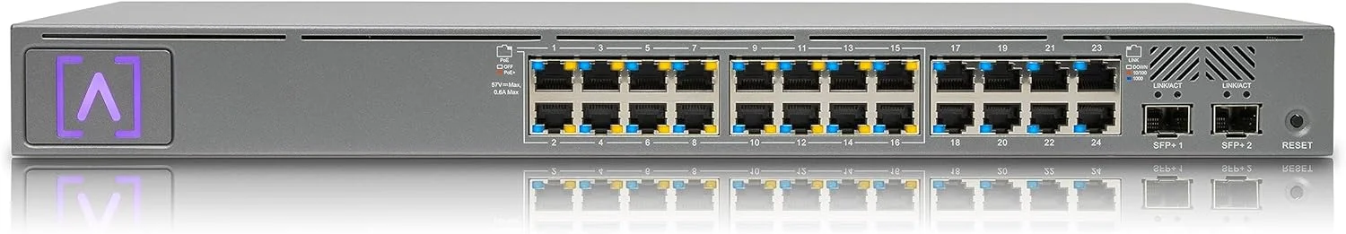سوئیچ ۲۴ پورت اترنت گیگابیتی Alta Labs S24-POE با قابلیت مدیریت ابری و ۲ پورت SFP+، قابلیت Power Over Ethernet روی ۱۶ پورت، بودجه ۲۴۰ واتی PoE، ۲ پورت SFP+ با پشتیبانی از اتصالات فیبر/مس تا ۱۰ گیگابیت بر ثانیه