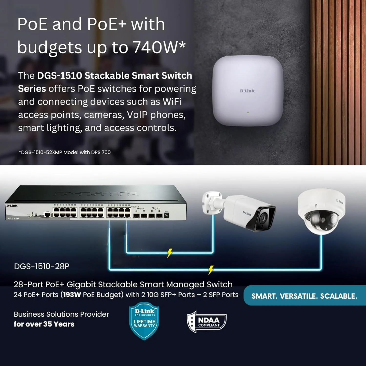 سوئیچ استک گیگابیتی مدیریت شده هوشمند D-Link DGS-1510-28P (28 پورت، شامل 24 پورت 10/100/1000 مگابیت بر ثانیه PoE، 2 پورت SFP، 2 پورت 10G SFP+)