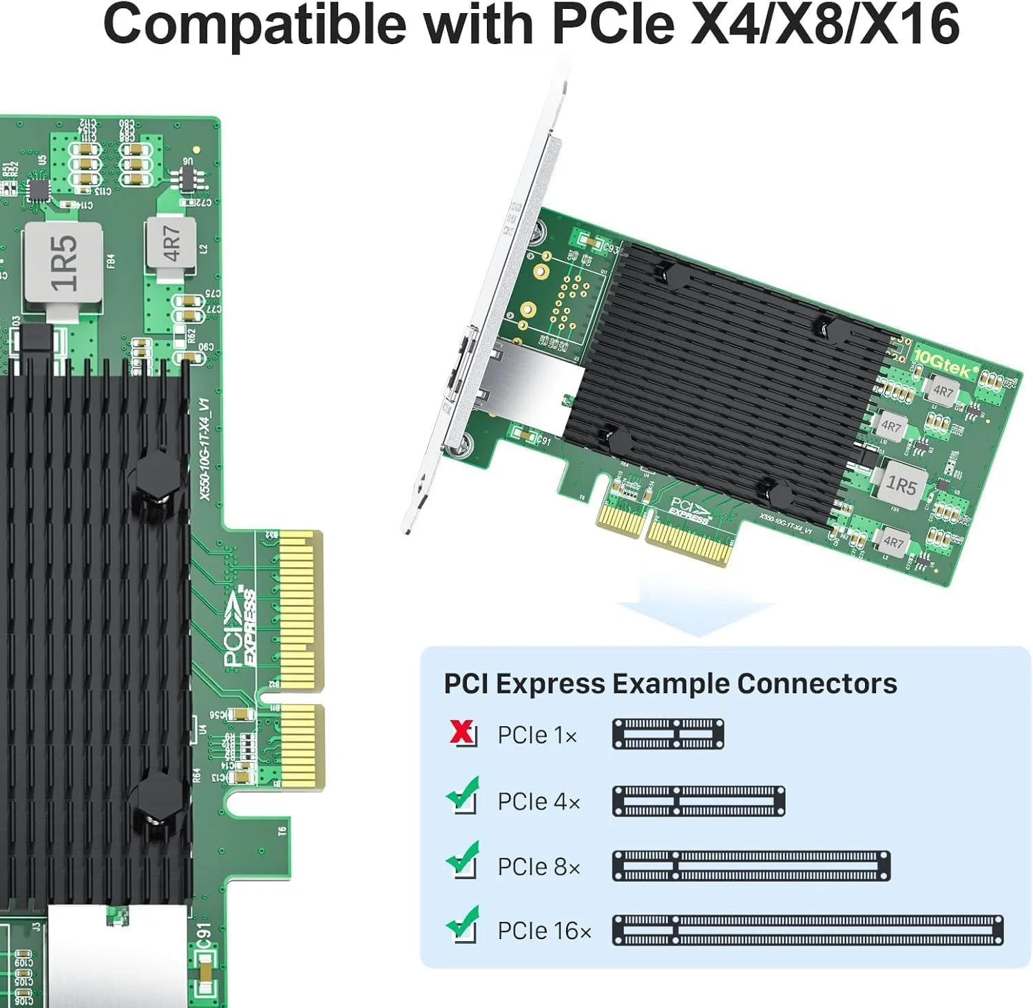 کارت شبکه 10Gtek برای Intel X550-T1 10GbE PCI-E NIC، پورت RJ45 تکی مسی با تراشه ELX550AT، آداپتور LAN PCI Express x4 10 گیگابیتی، کارت شبکه 10Gb برای Windows Server، Windows 7/8/10، Linux