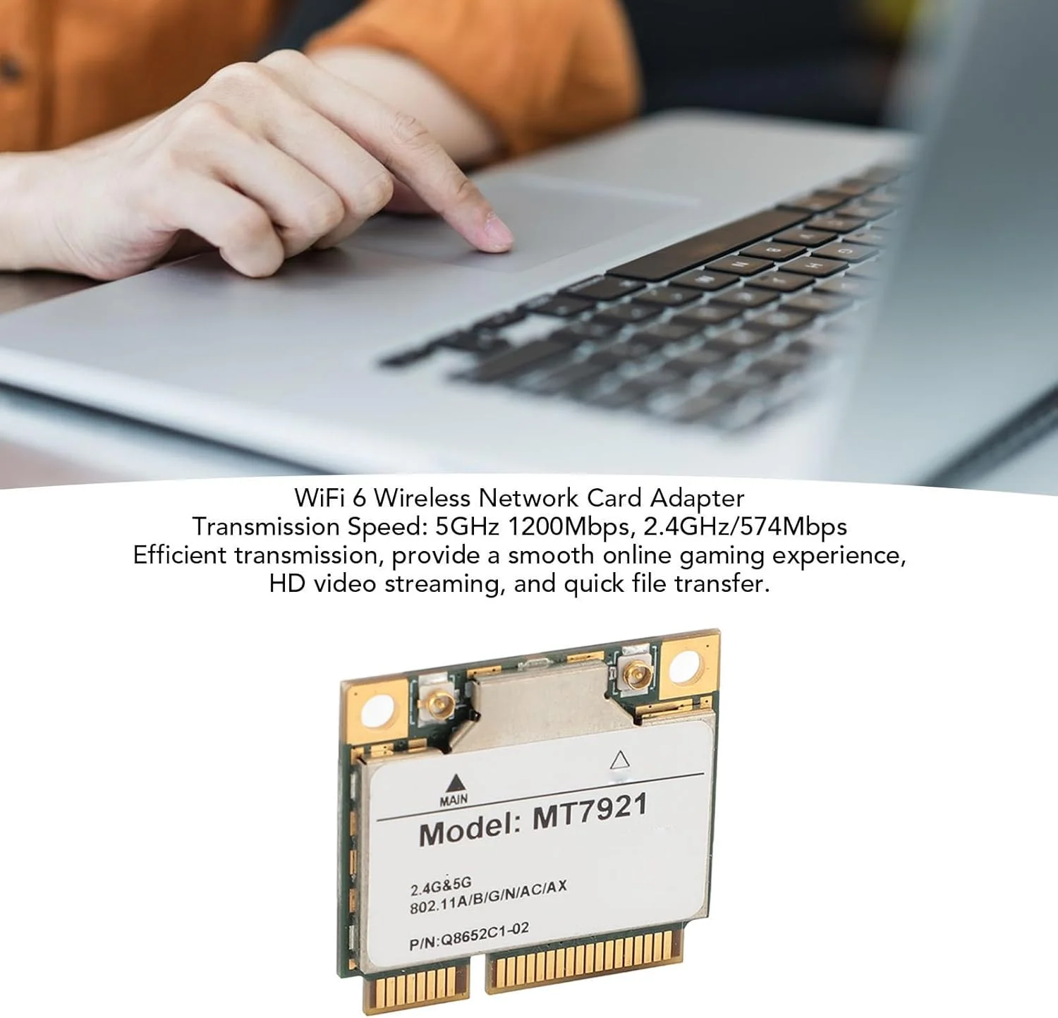 کارت شبکه وایرلس مدل Wi Fi6، فرکانس 5 گیگاهرتز 1200 مگابیت بر ثانیه و 2.4 گیگاهرتز 574 مگابیت بر ثانیه، رابط PCIE 5.2، آداپتور کارت شبکه WL با رابط Mini PCIE برای ویندوز 10 و 11 کارت شبکه وایرلس مدل Wi Fi6، فرکانس 5 گیگاهرتز 1200 مگابیت بر ثانیه و 2.4 گیگاهرتز 574 مگابیت بر ثانیه، رابط PCIE 5.2، آداپتور کارت شبکه WL با رابط Mini PCIE برای ویندوز 10 و 11