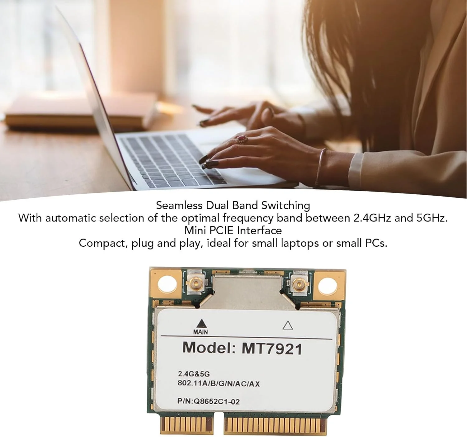 کارت شبکه وایرلس مدل Wi Fi6، فرکانس 5 گیگاهرتز 1200 مگابیت بر ثانیه و 2.4 گیگاهرتز 574 مگابیت بر ثانیه، رابط PCIE 5.2، آداپتور کارت شبکه WL با رابط Mini PCIE برای ویندوز 10 و 11 کارت شبکه وایرلس مدل Wi Fi6، فرکانس 5 گیگاهرتز 1200 مگابیت بر ثانیه و 2.4 گیگاهرتز 574 مگابیت بر ثانیه، رابط PCIE 5.2، آداپتور کارت شبکه WL با رابط Mini PCIE برای ویندوز 10 و 11