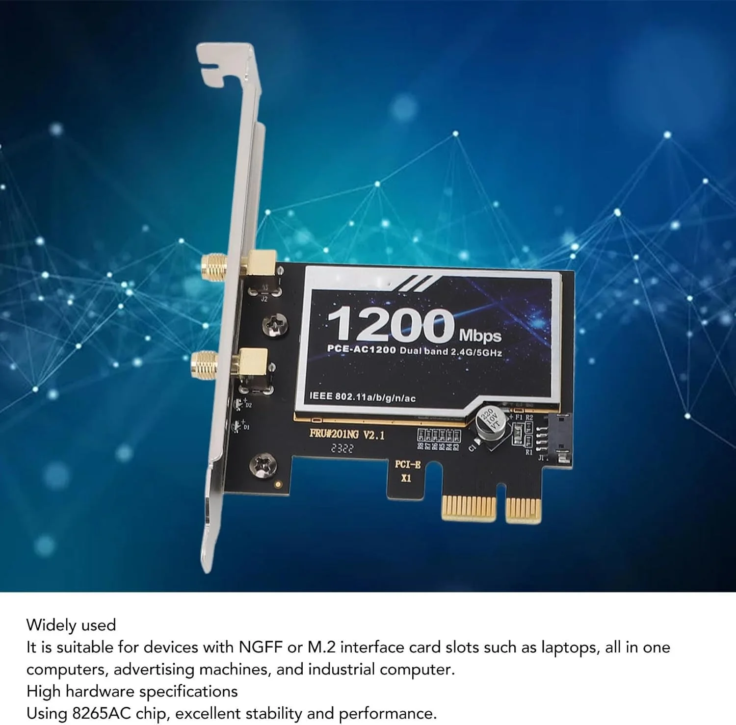 کارت شبکه 8265AC PCIE برای کامپیوترهای رومیزی، آداپتور دو بانده 1200 مگابیت بر ثانیه BT 4.2، کارت گیگابیتی برای ویندوزهای 8، 8.1 و 10