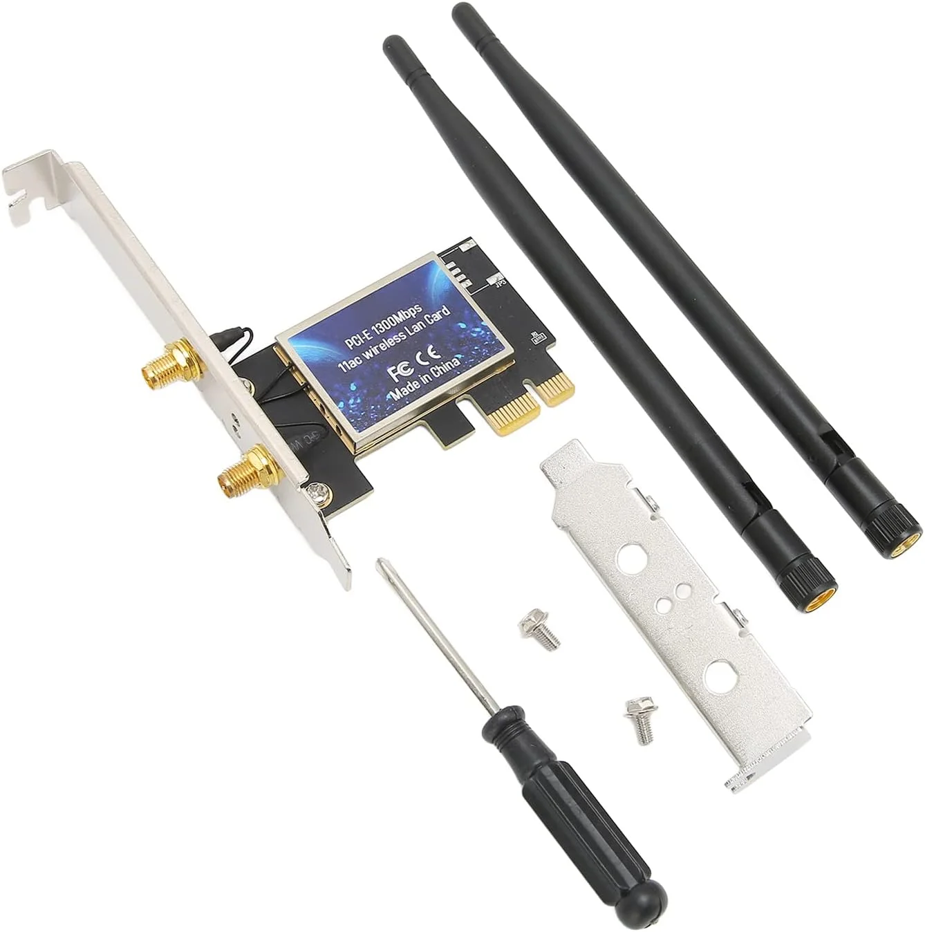 کارت وای فای PCIe برای کامپیوتر، AC1300Mbps دو بانده (2.4GHz 5GHz) کارت وای فای رومیزی برای استریم و گیمینگ، پشتیبانی از Win 7، Win 8.1، Win10